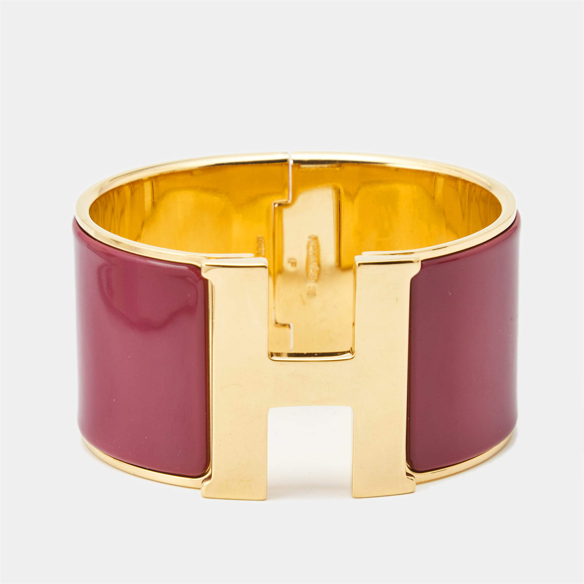 Hermes Clic Clac H Enamel Gold Plated Extra Wide Bracelet
