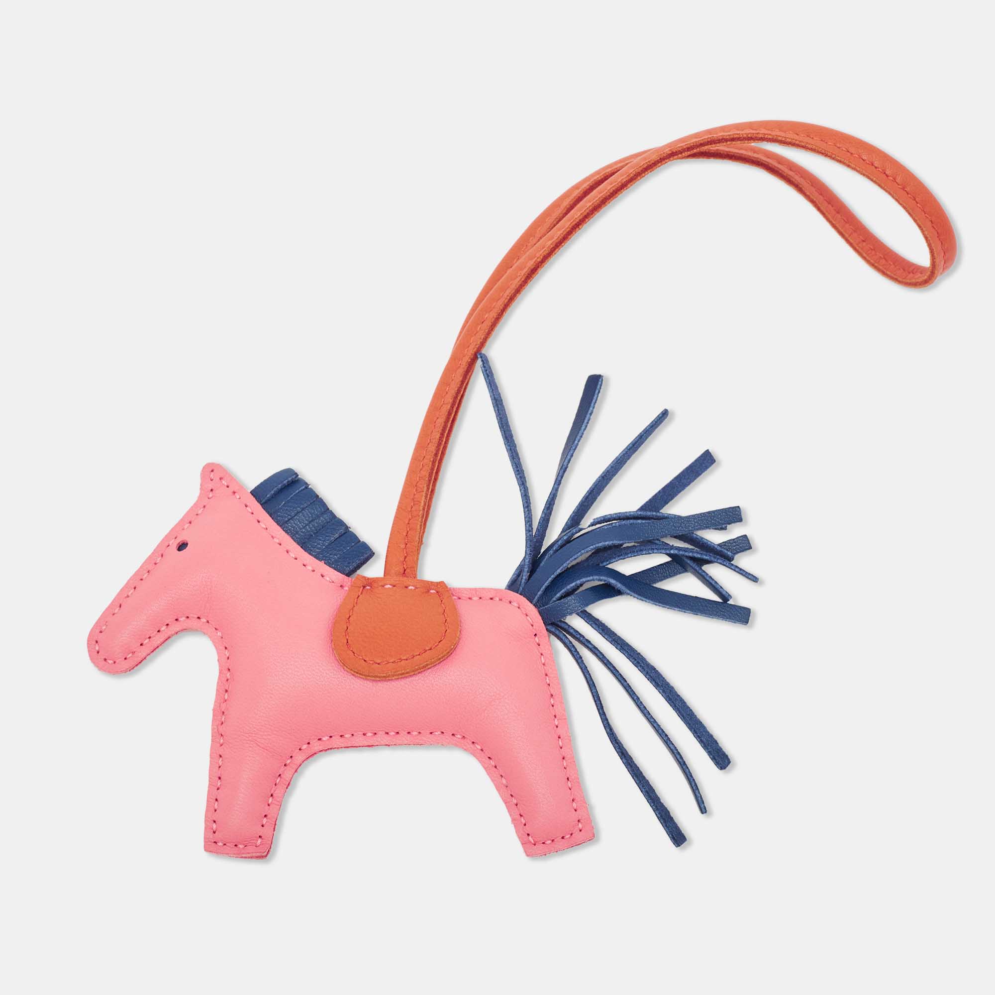 Hermes Rose Azalee/Cornaline/Bleu De Malte Milo Leather GriGri Rodeo Bag Charm PM