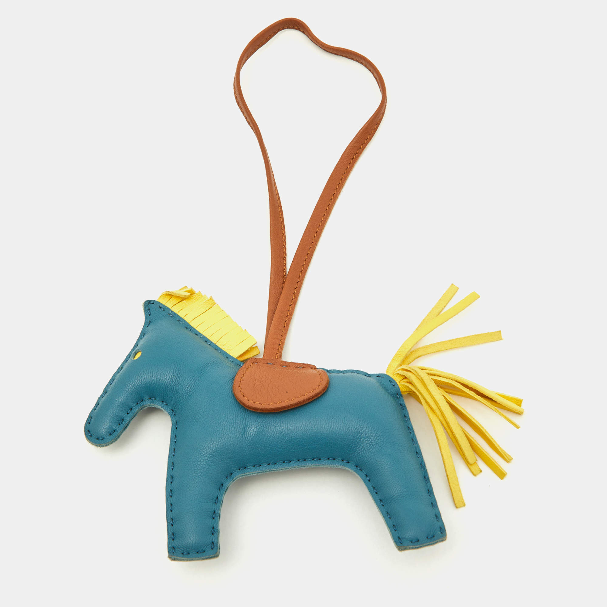 Pre Owned Hermes Blue/Yellow/Brown Leather GriGri Rodeo Horse Bag Charm