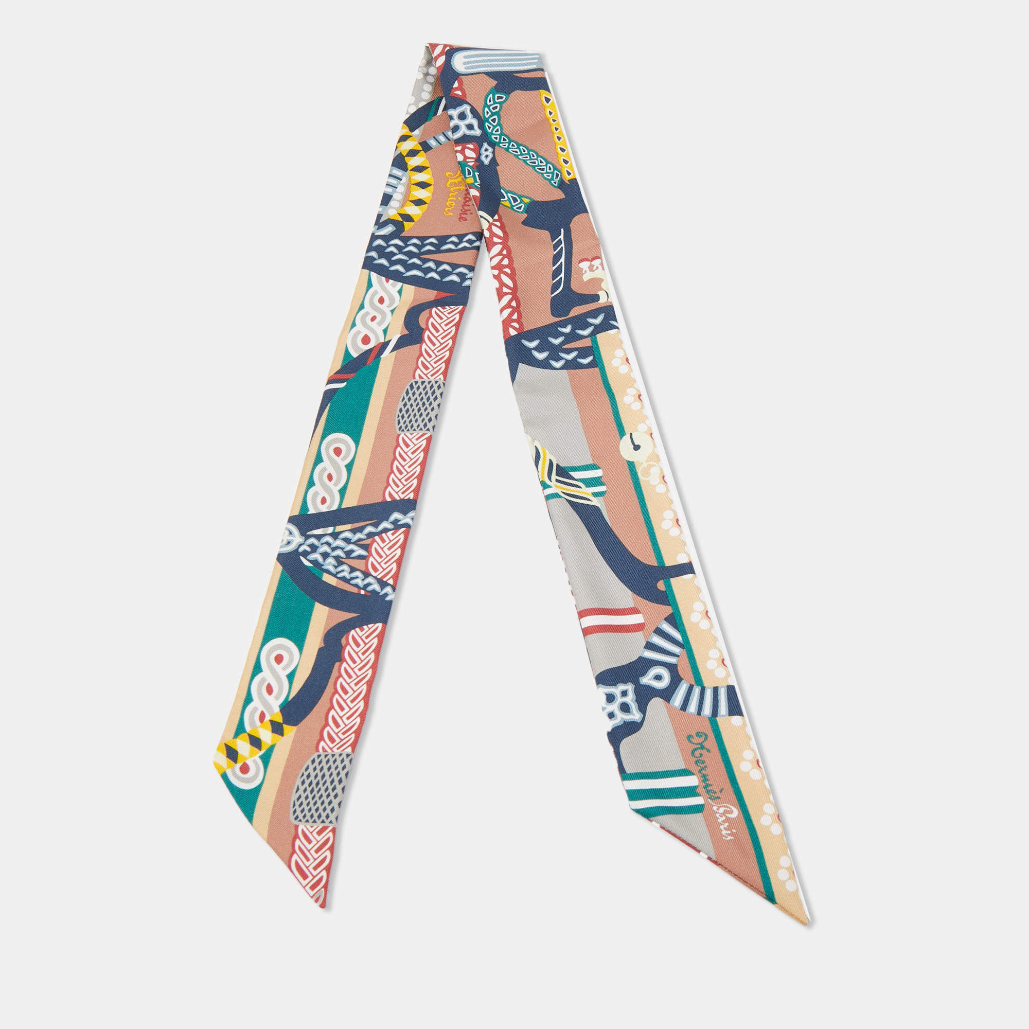 Hermes Multicolor Print Silk Fantaisie d'Etriers Twilly