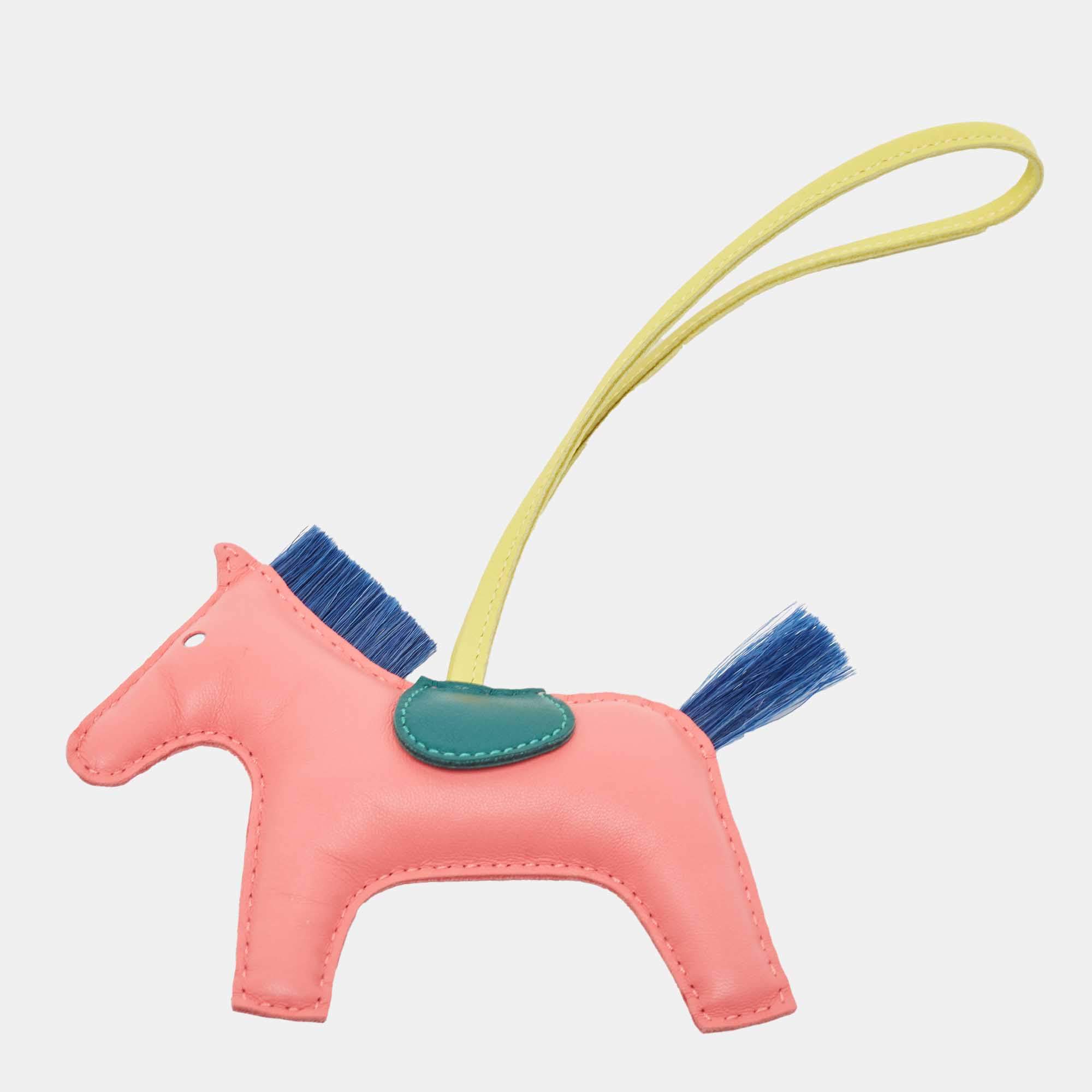 Pre Owned Hermes Rose Azalee/Malachite/Lime Milo Leather and Horse Hair GriGri Rodeo Bag Charm MM
