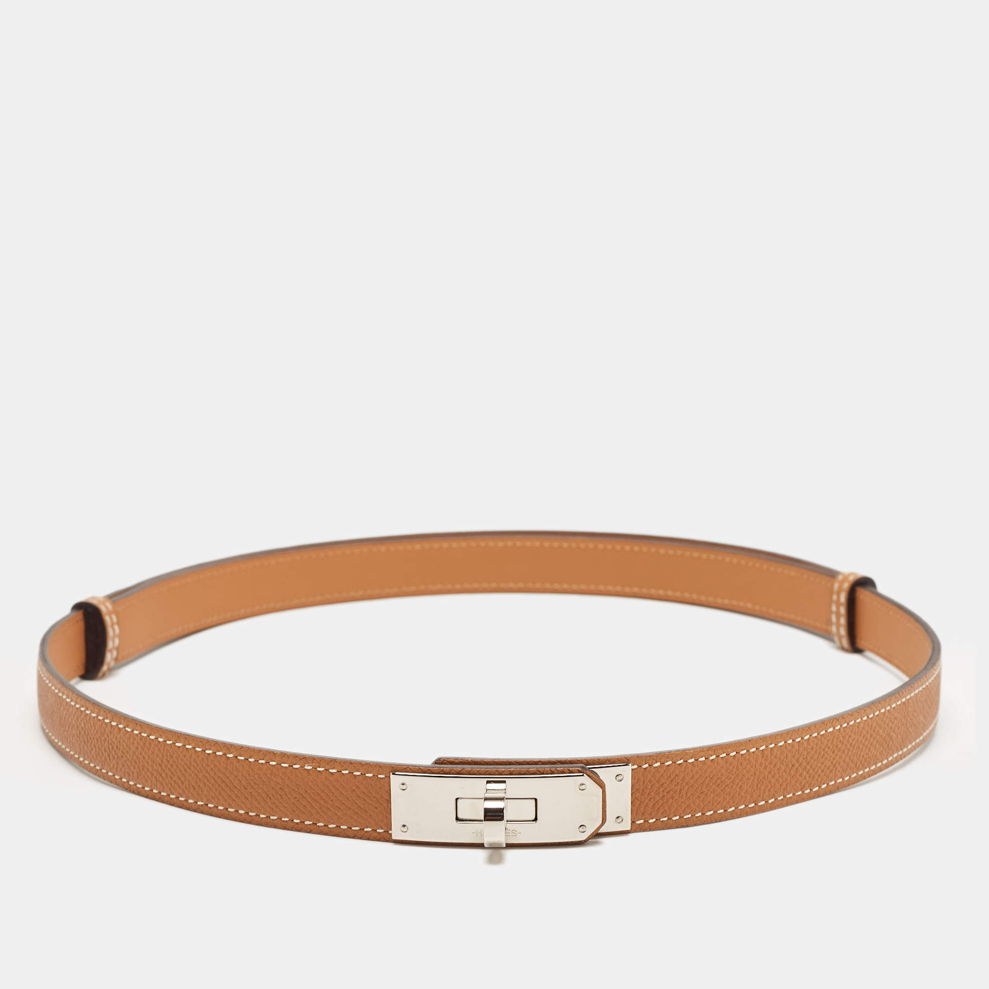 مملوكة مسبقًا Hermes Gold Epsom Leather Palladium Finish Kelly 18 Belt Adjustable
