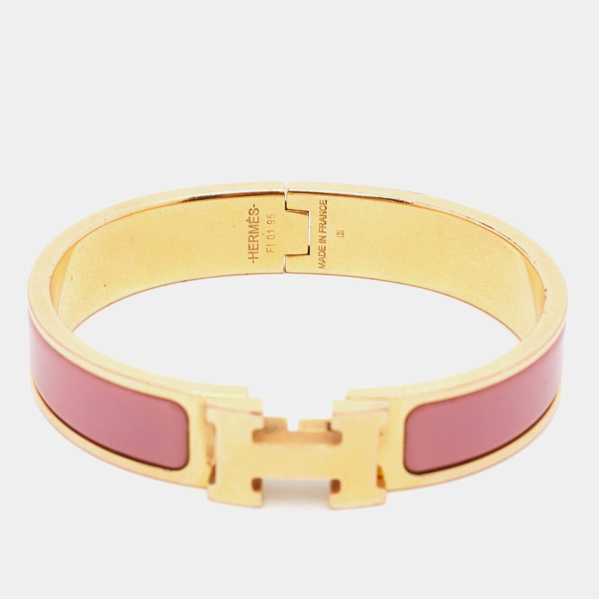 Hermes Clic H Enamel Gold Gold Plated Bracelet