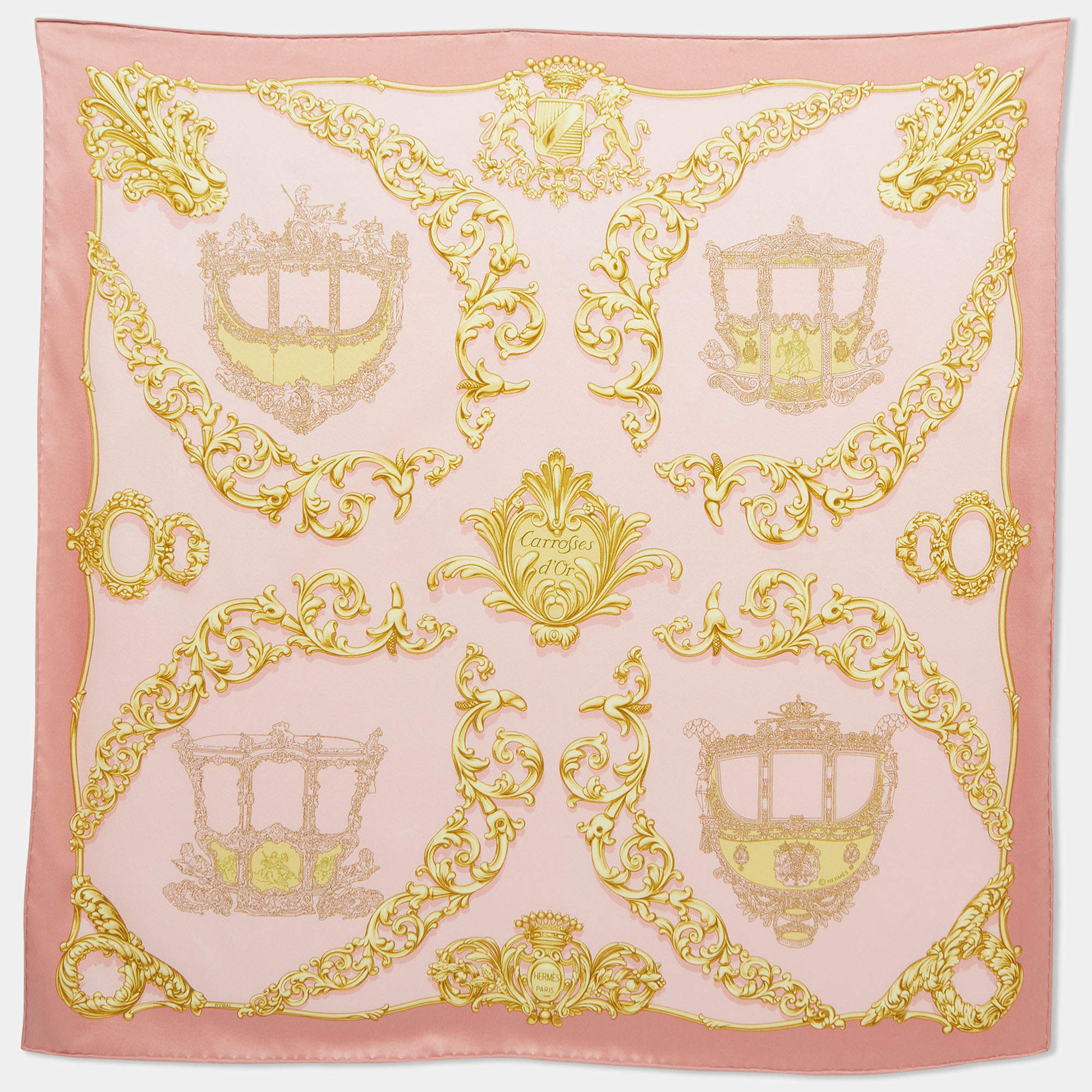 Hermes Pink Carosses d'Or Silk Scarf