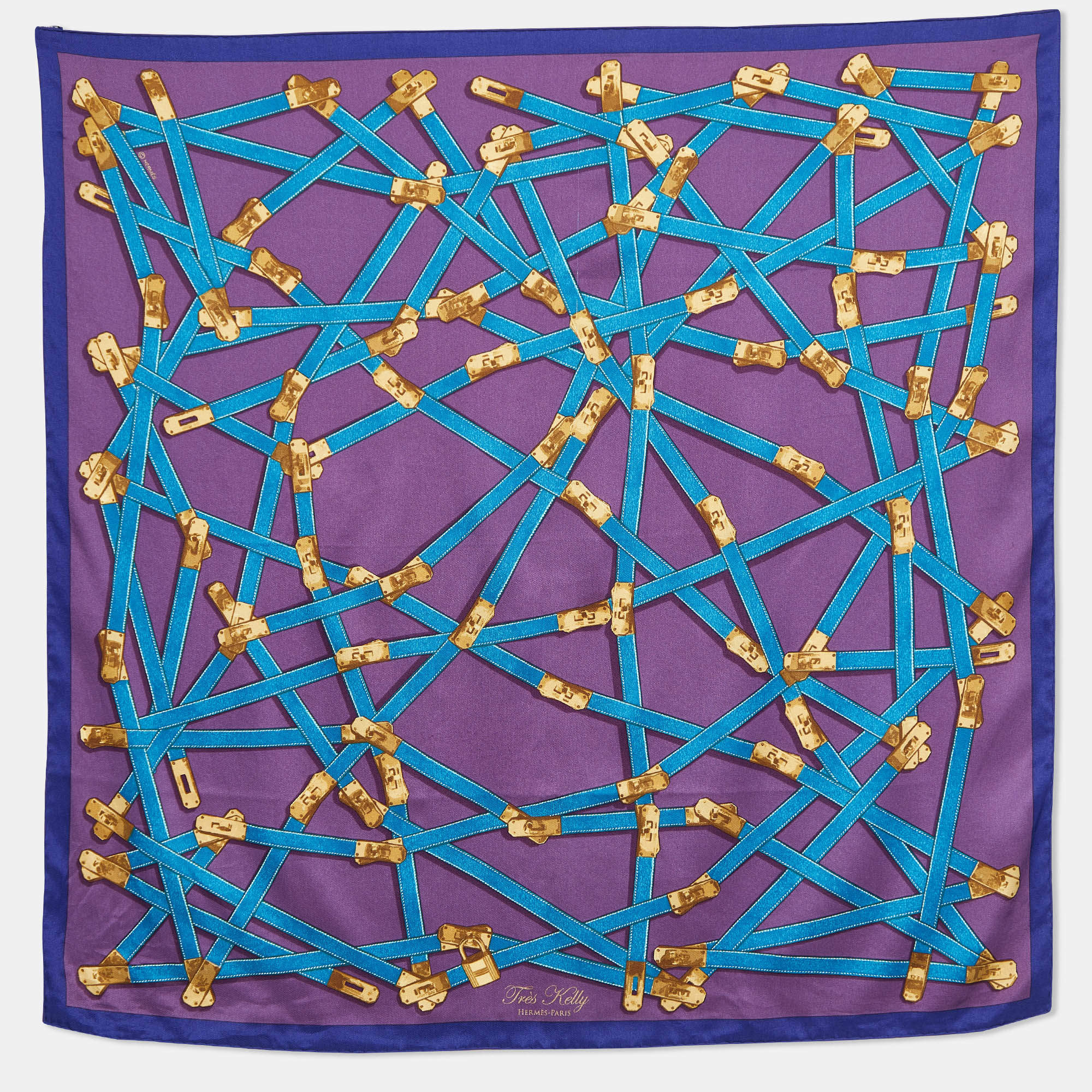 Hermès Purple Tres Kelly Print Silk Square Scarf