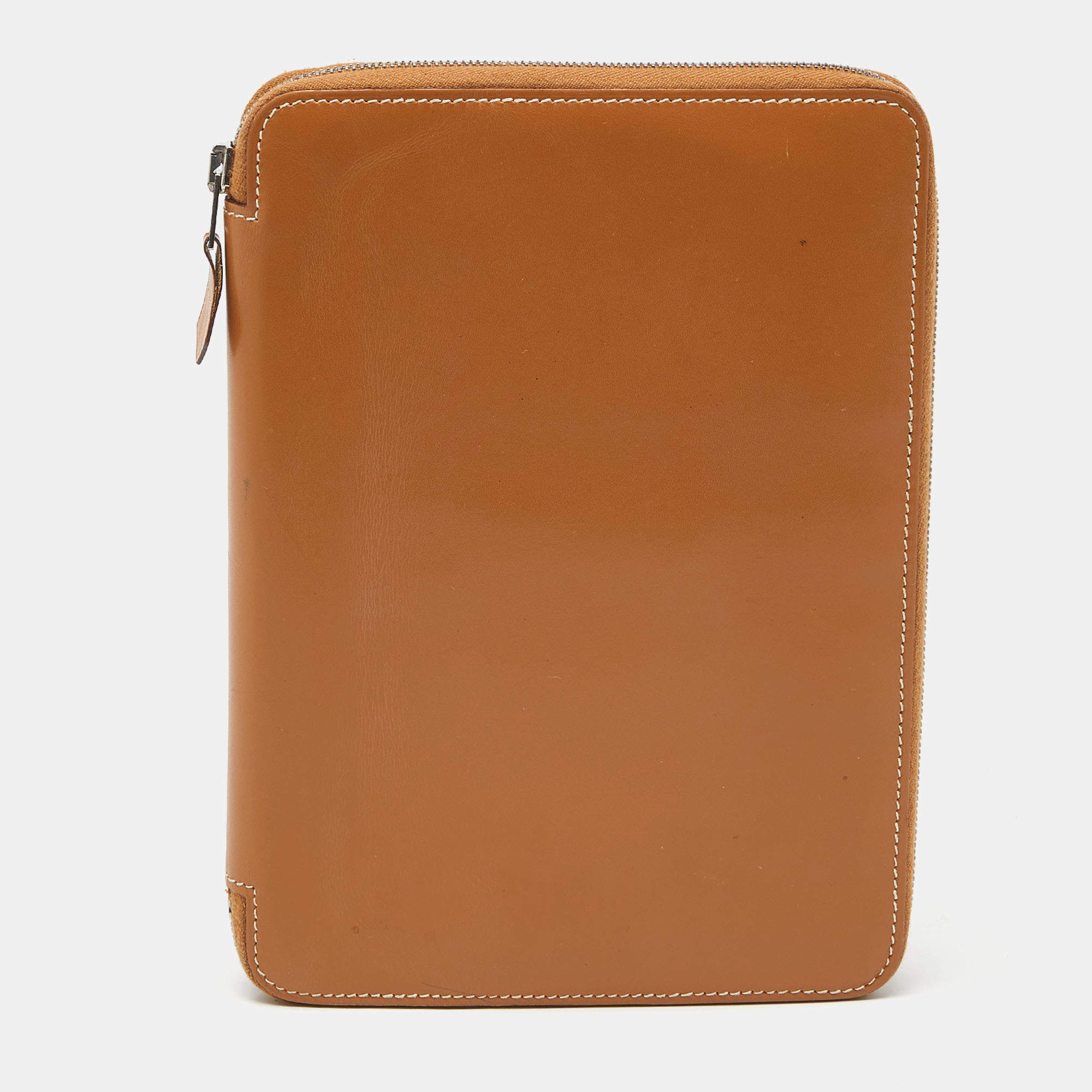 Pre Owned Hermés Naturel Vache Leather Globe Trotter Zip Agenda Cover