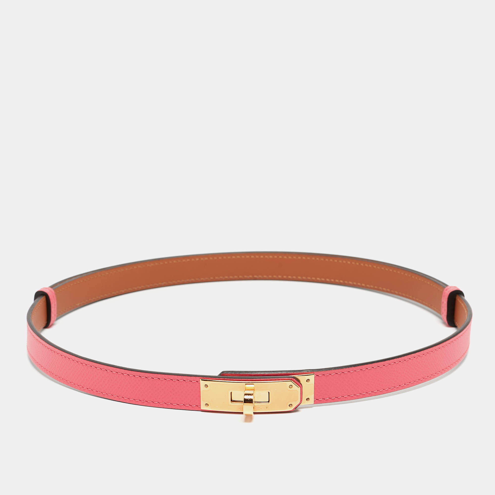 Hermès Rose Azalee Epsom Leather Gold Tone Finish Kelly 18 Adjustable Belt 