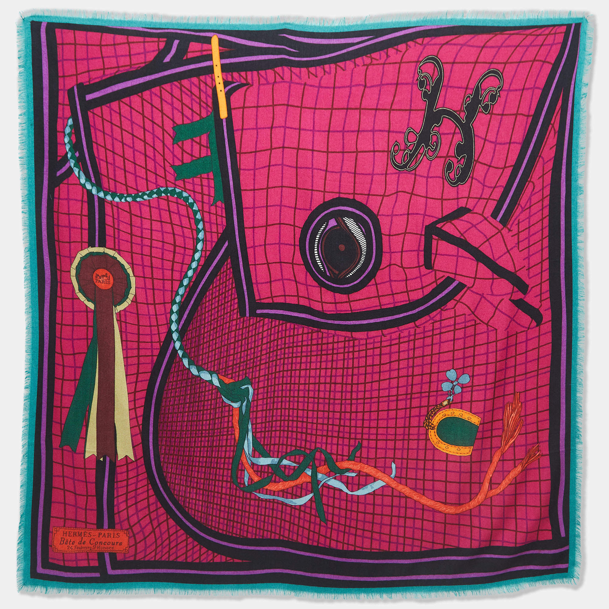 Pre Owned Hermès Multicolor Print Cashmere and Silk Bete De Concours Scarf