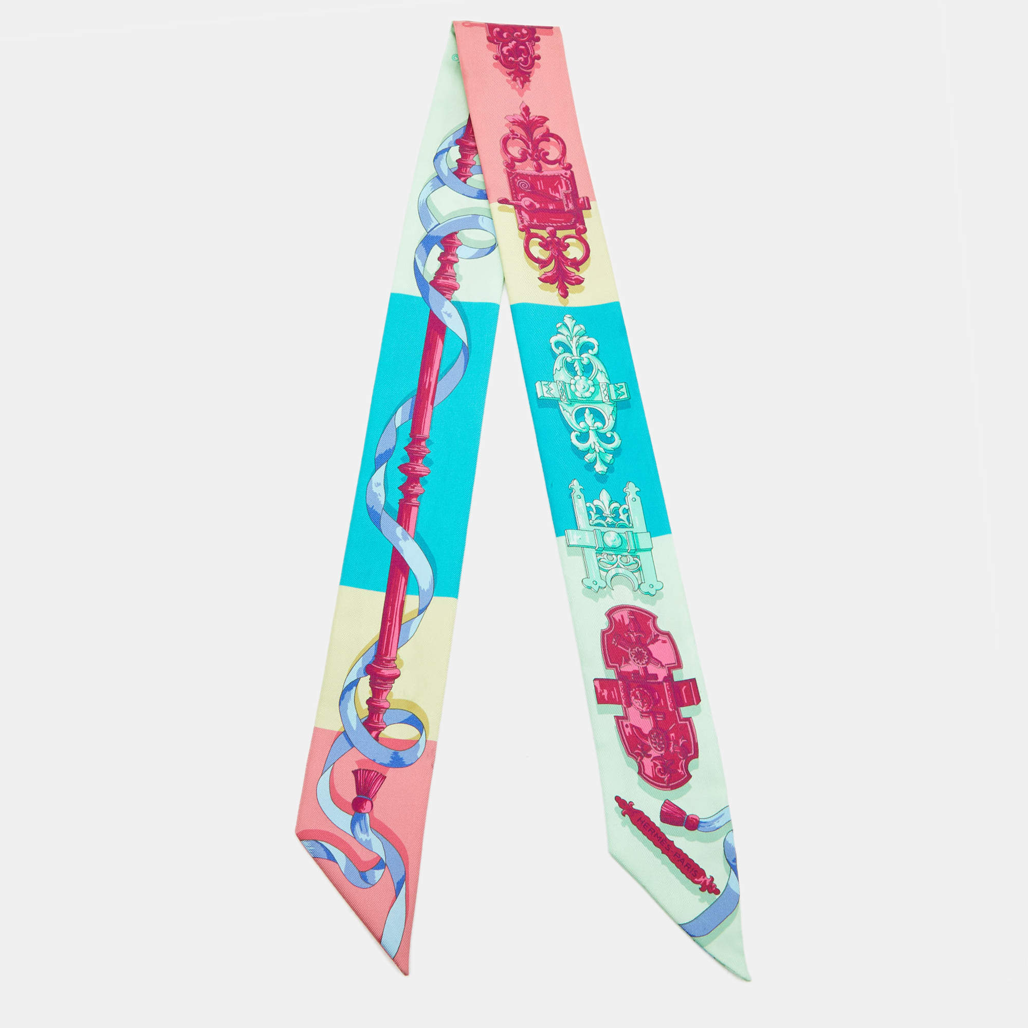 Hermes Multicolor Print Silk Double Sided Twilly 