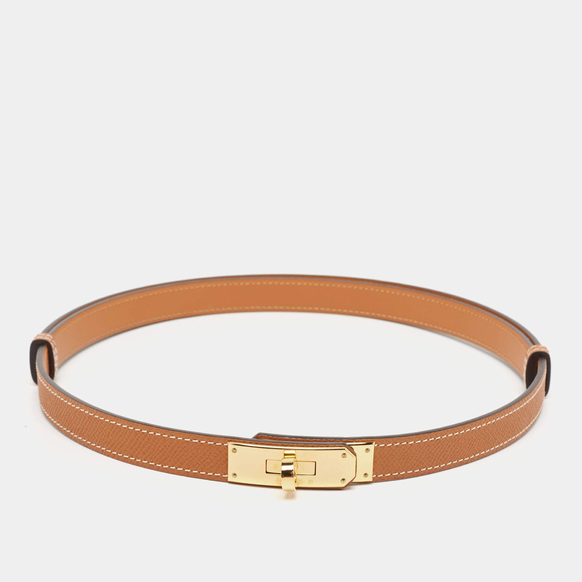 Pre Owned Hermes Gold Epsom Leather Gold Tone Finish Kelly 18 Adjustable Belt 