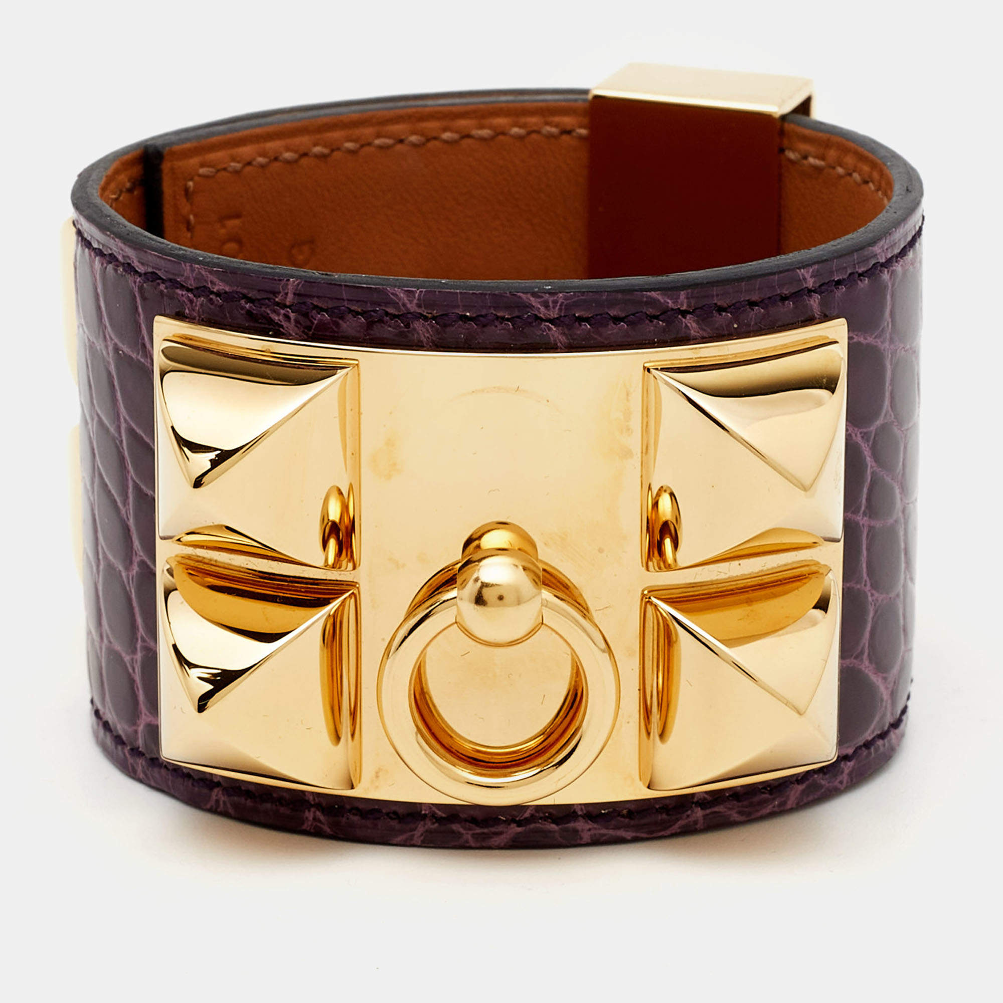 Hermes Collier De Chien Alligator Leather Gold Plated Bracelet