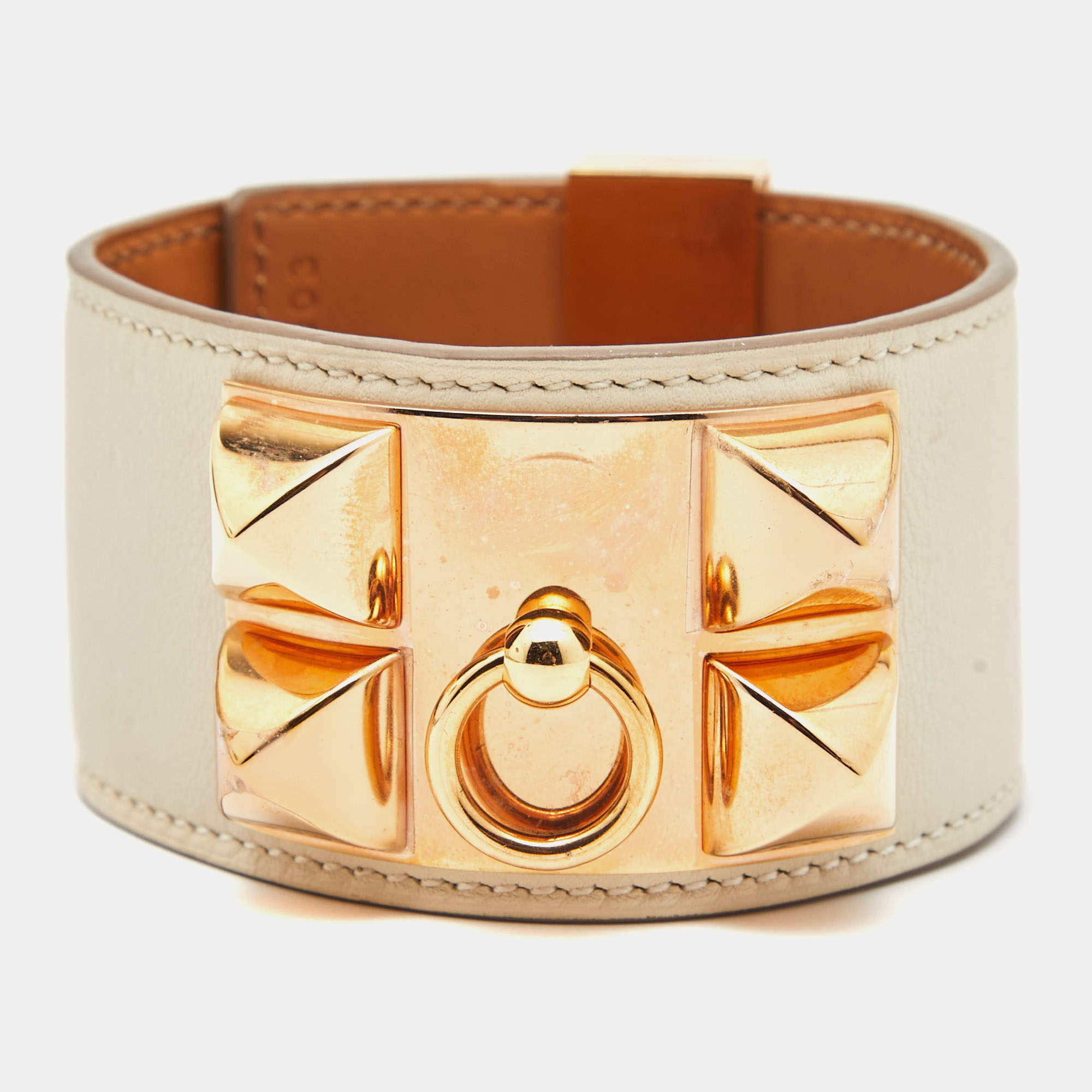 Hermes Collier De Chien Leather Rose Gold Tone Bracelet