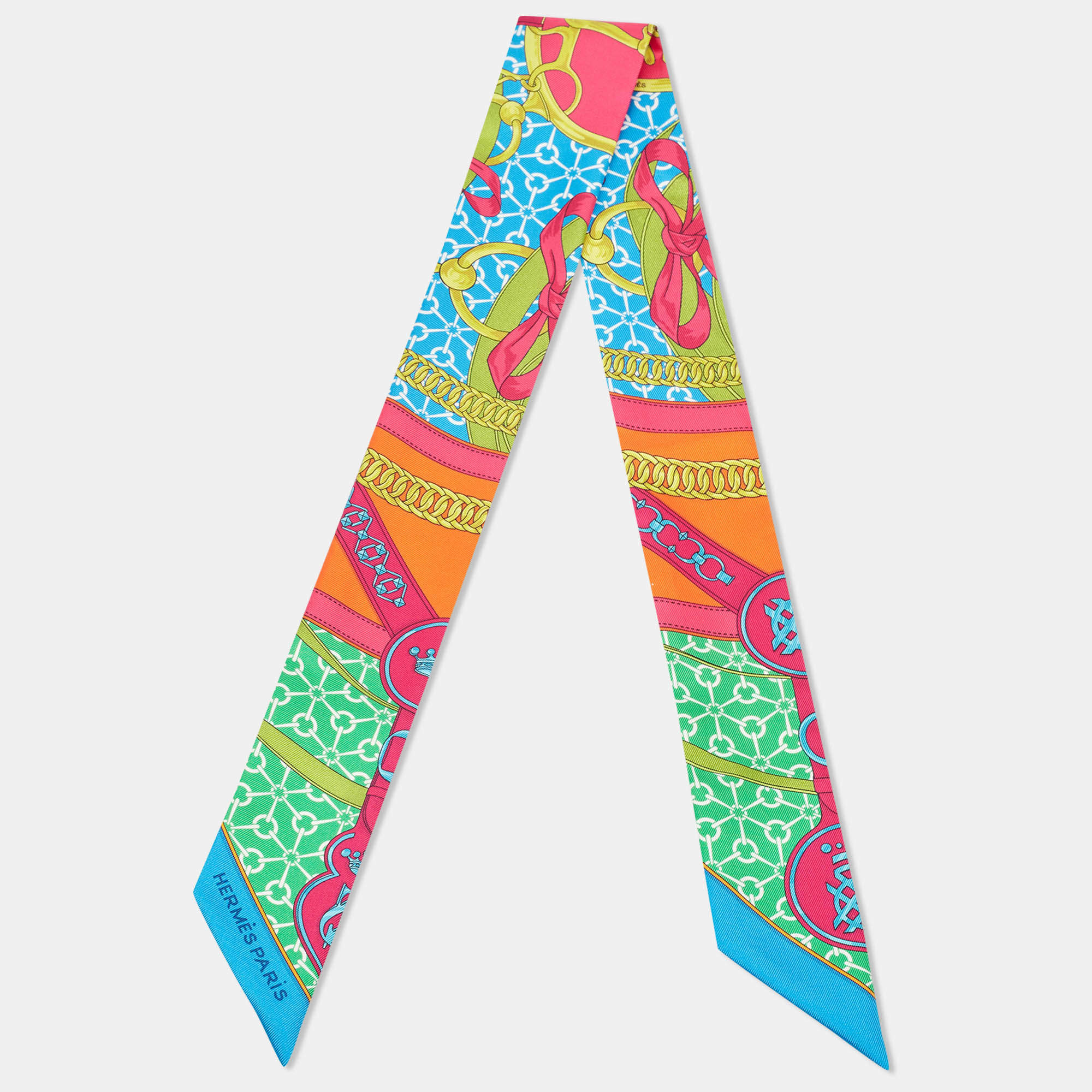 Hermès Multicolor Silk La Promenade du Matin Twilly Scarf