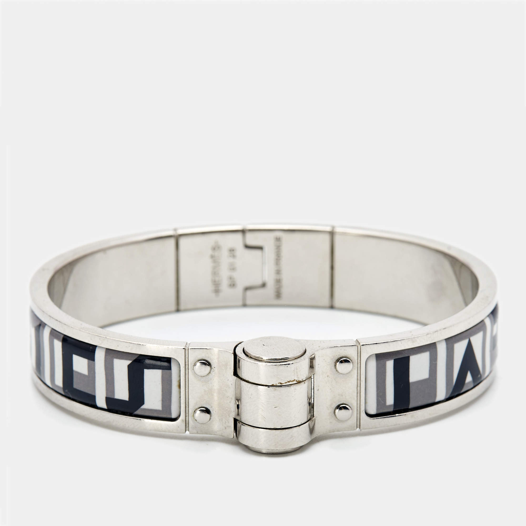 Hermes Enamel Palladium Plated Hinge Bracelet