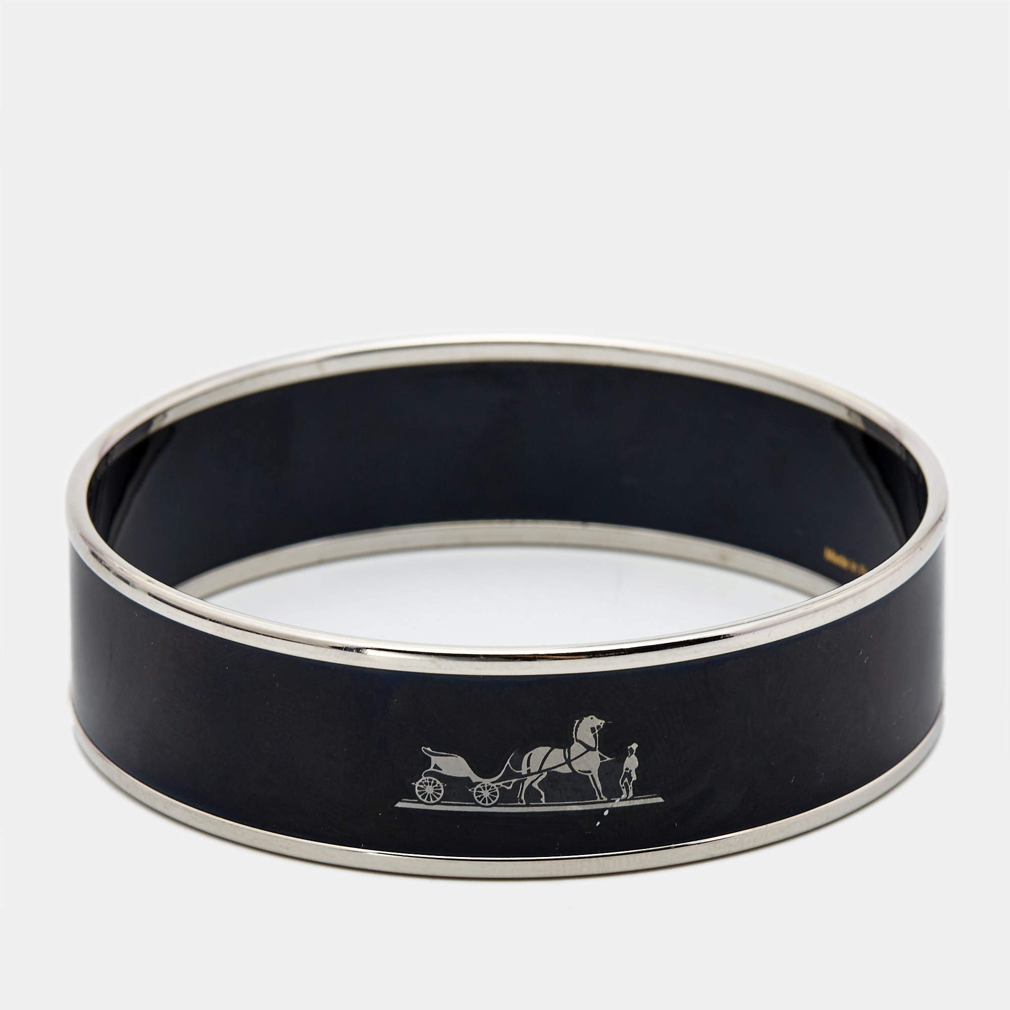 Pre Owned Hermes Caleche Enamel Palladium Plated Bangle Bracelet