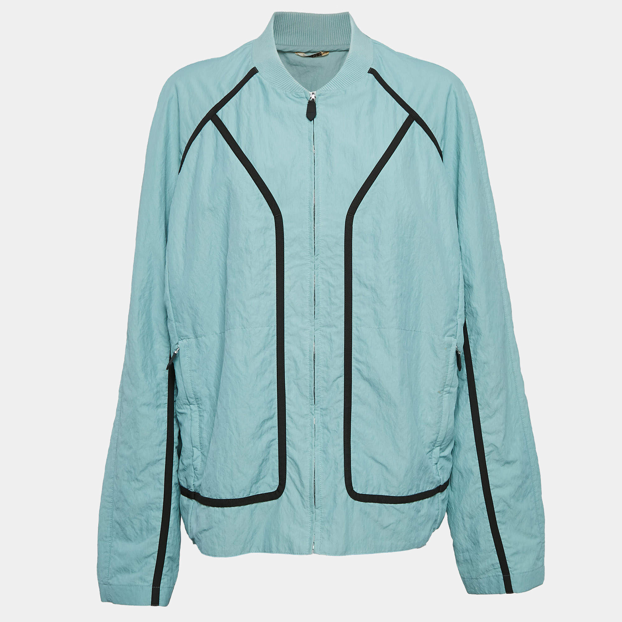 Hermes Blue Synthetic Zip-Up Bomber Jacket XXL