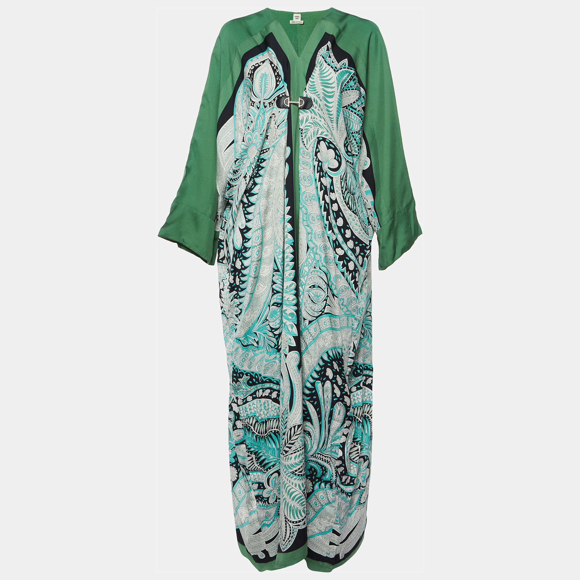 مملوكة مسبقًا Hermes Green Printed Silk Kimono Maxi Dress M