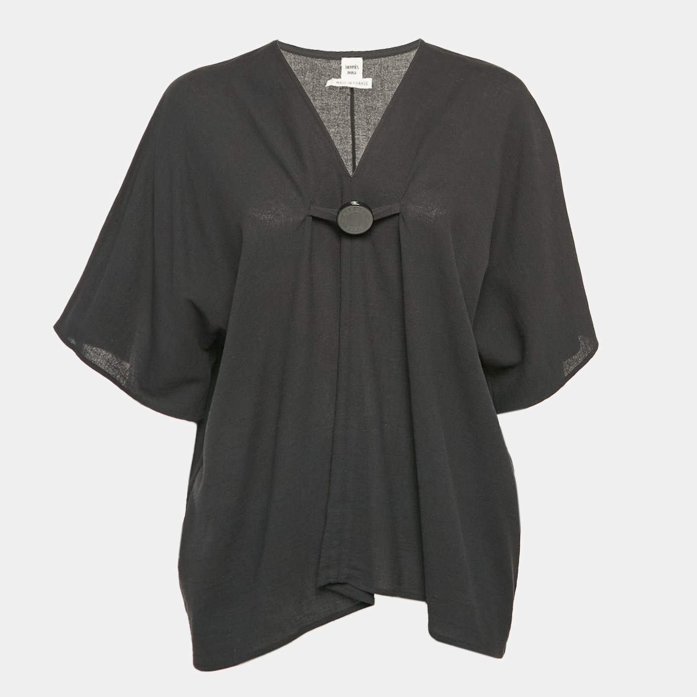 Pre Owned Hermes Black Cotton Logo Button Detail Cotton Loose Fit Blouse M