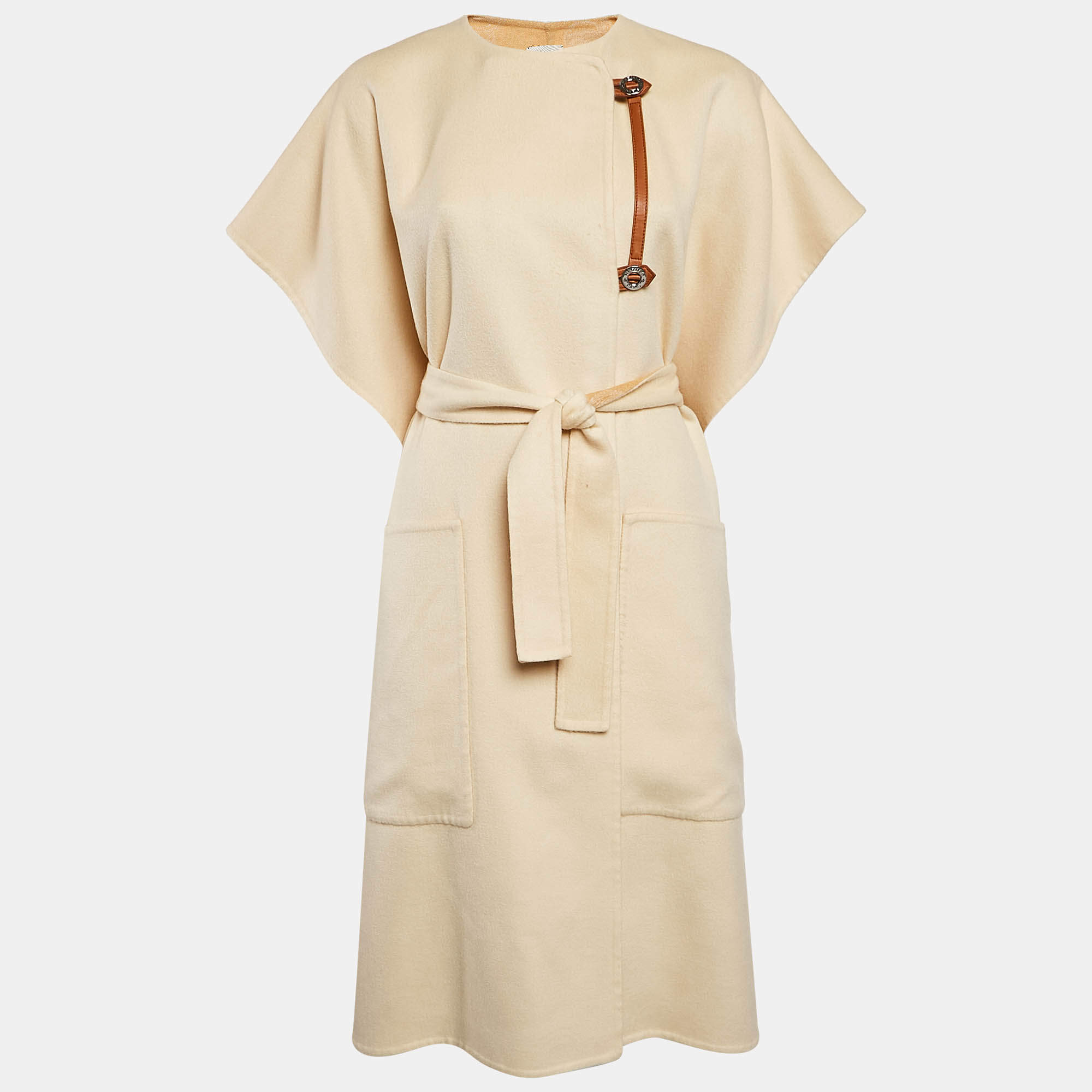Hermes Cream Cashmere Belted Cardi Coat M