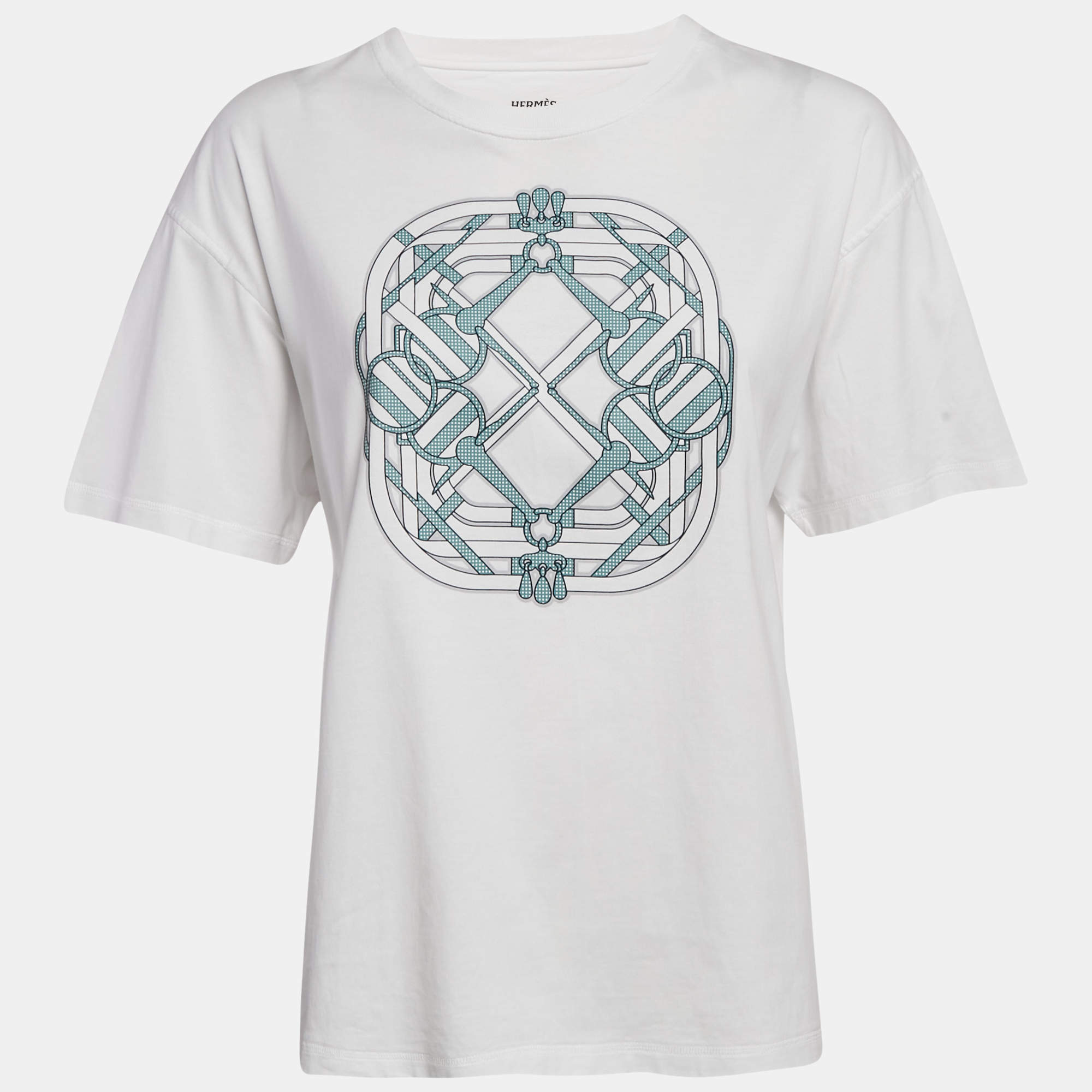مملوكة مسبقًا Hermes White Printed Cotton Jersey Mors a Jouets T-Shirt L