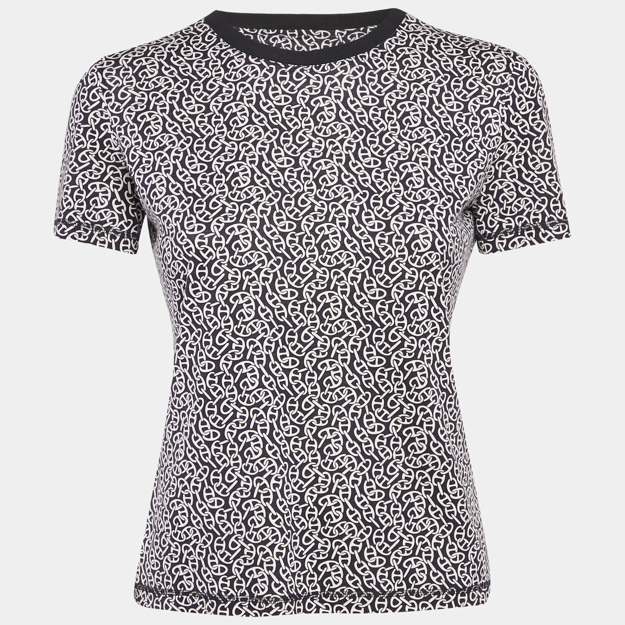 Hermes Black Printed Cotton Naoussa Chaine Micro T-Shirt M