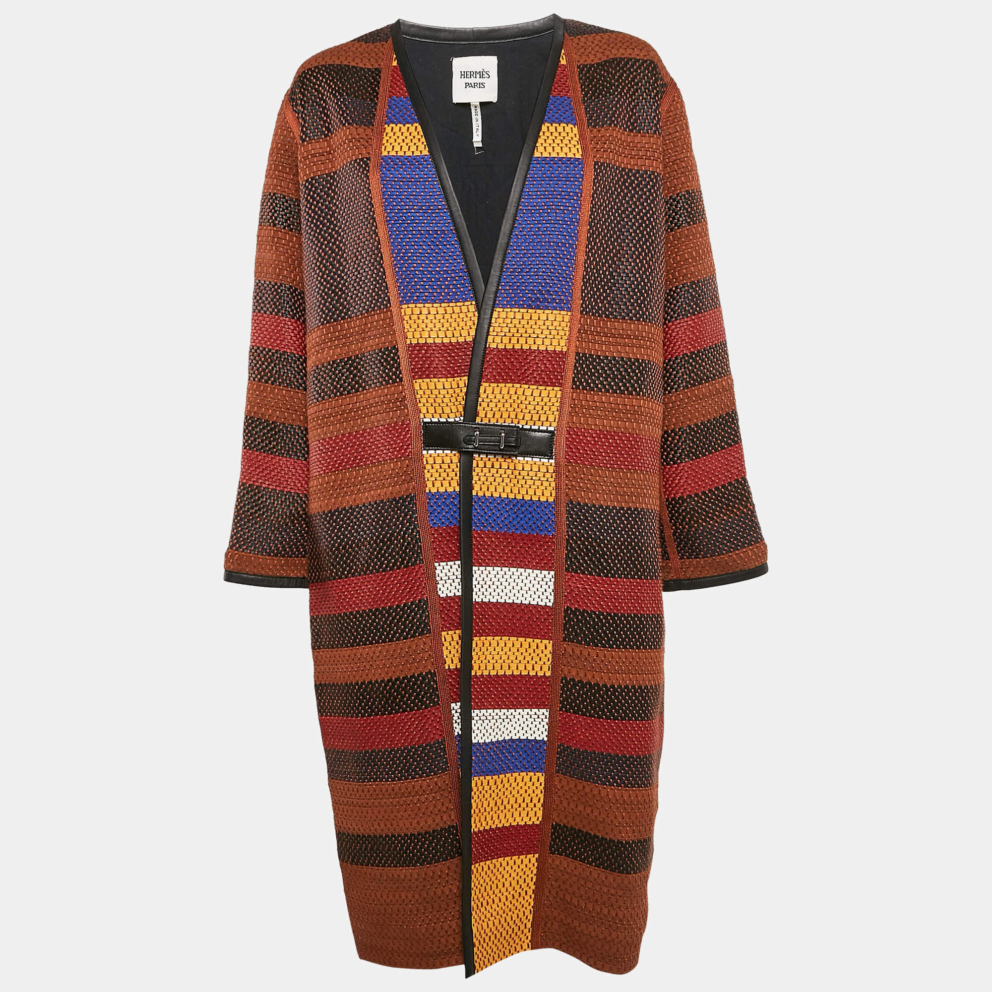 Hermès Multicolor Patterned Leather Long Jacket S