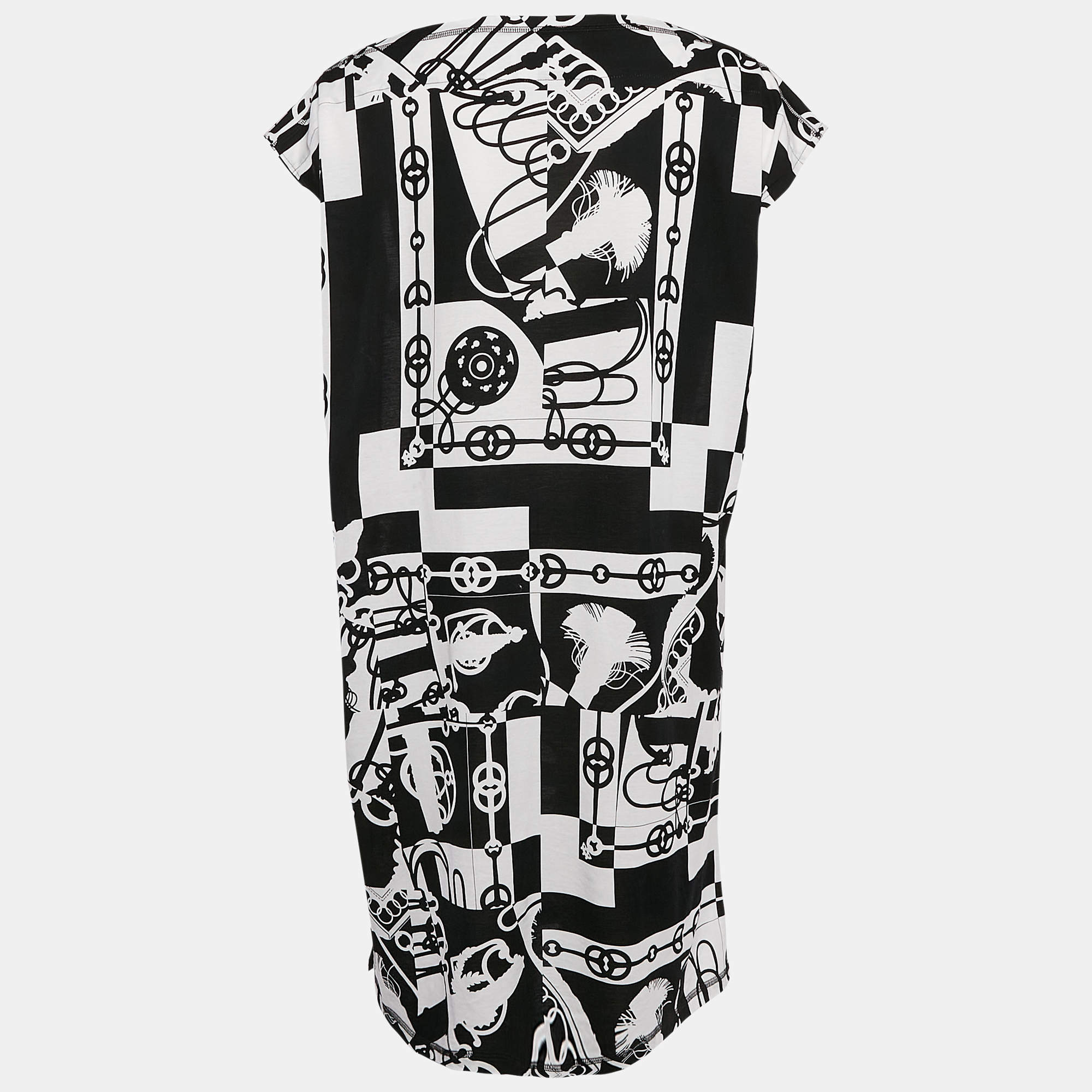 مملوكة مسبقًا Hermès Black/White Printed Cotton Knit Cliquetis Mini Dress M