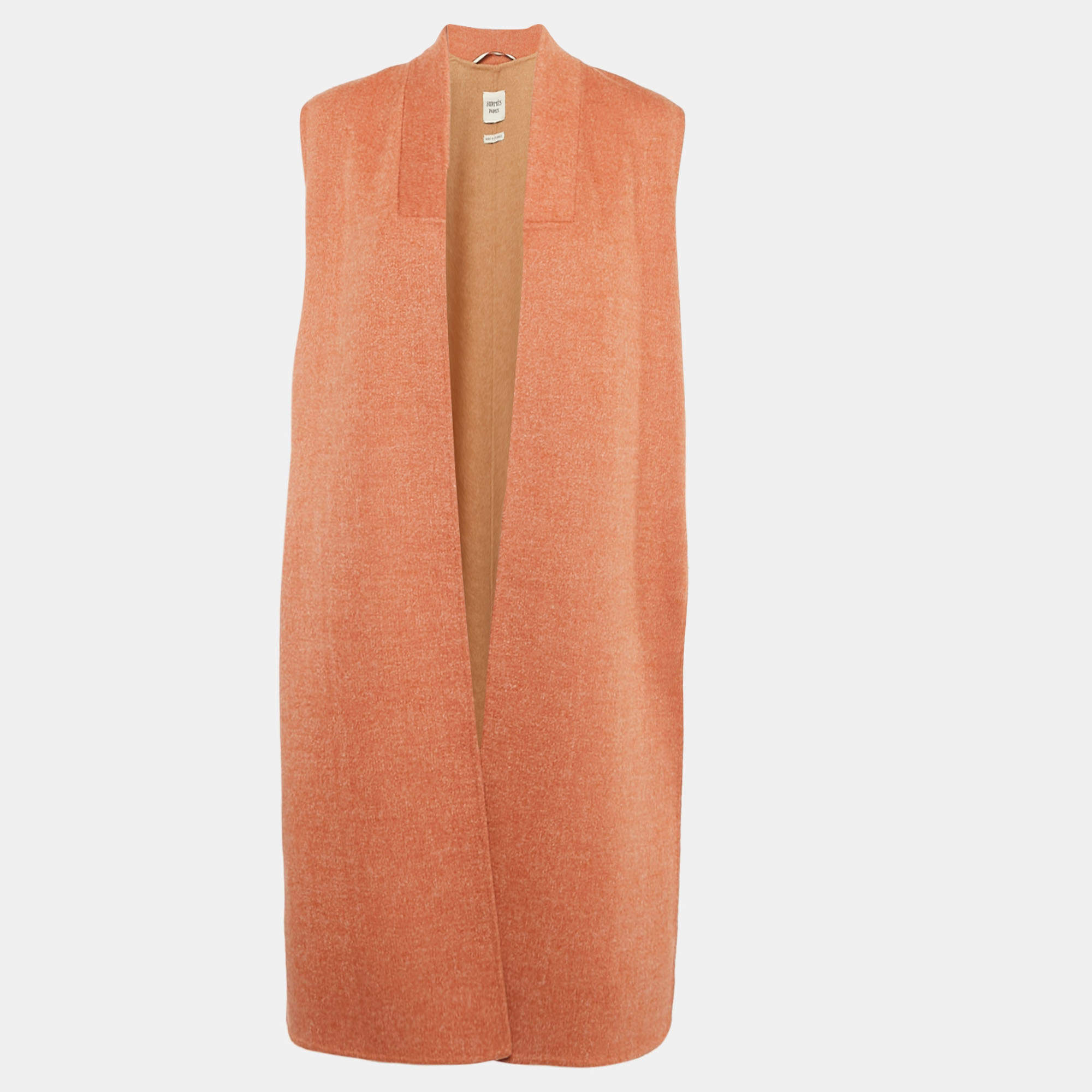 Hermes Pink Cashmere Sleeveless Open Front Mid Length Coat M