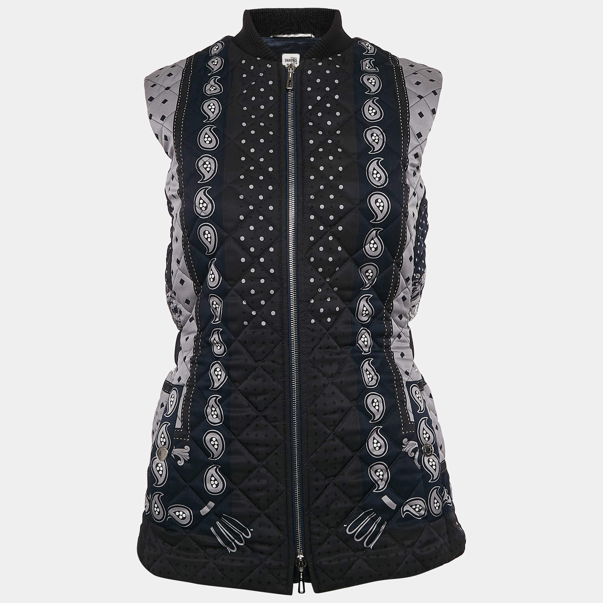 Hermes Blue Bandana Print Silk Quilted Vest S