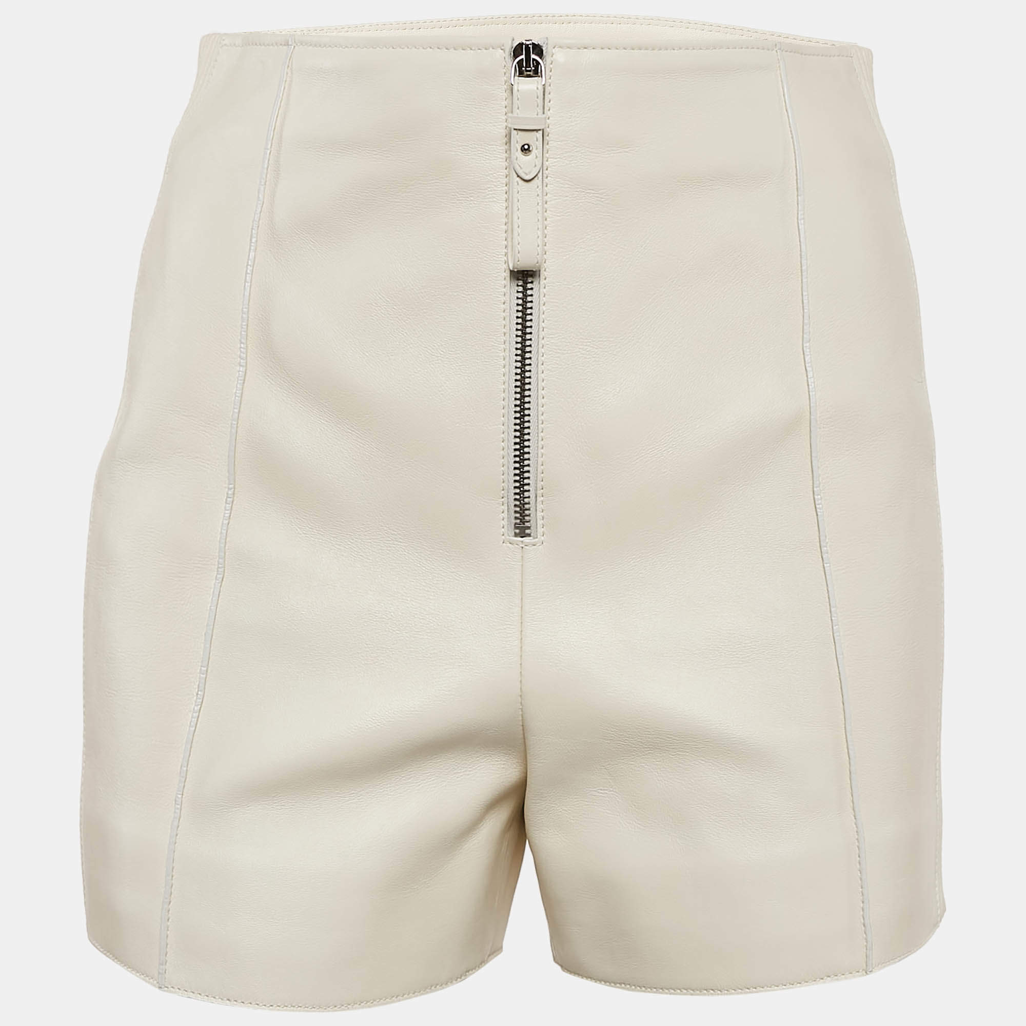 Pre Owned Hermès Off White Leather Shorts S