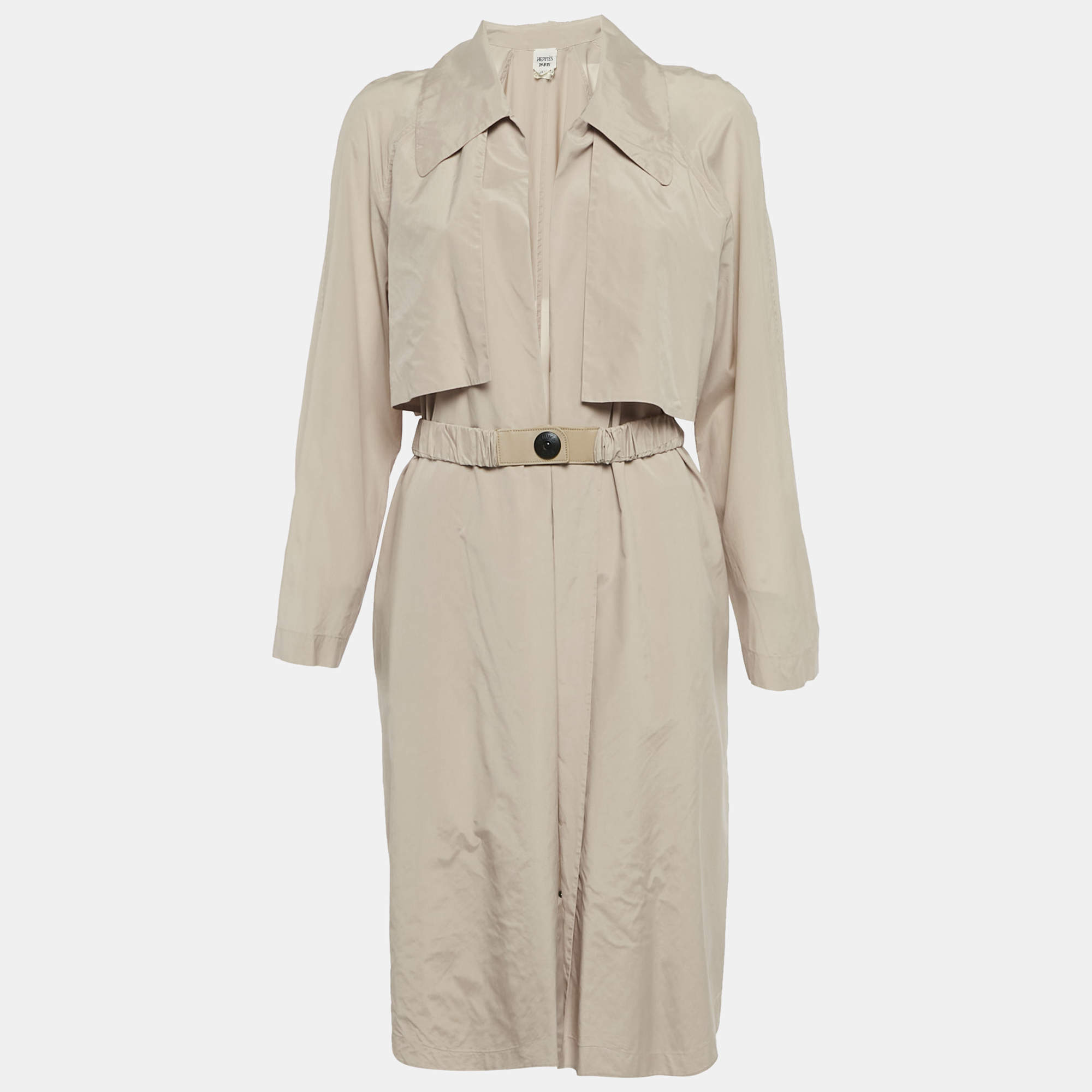 Hermès Beige Silk Belted Coat M