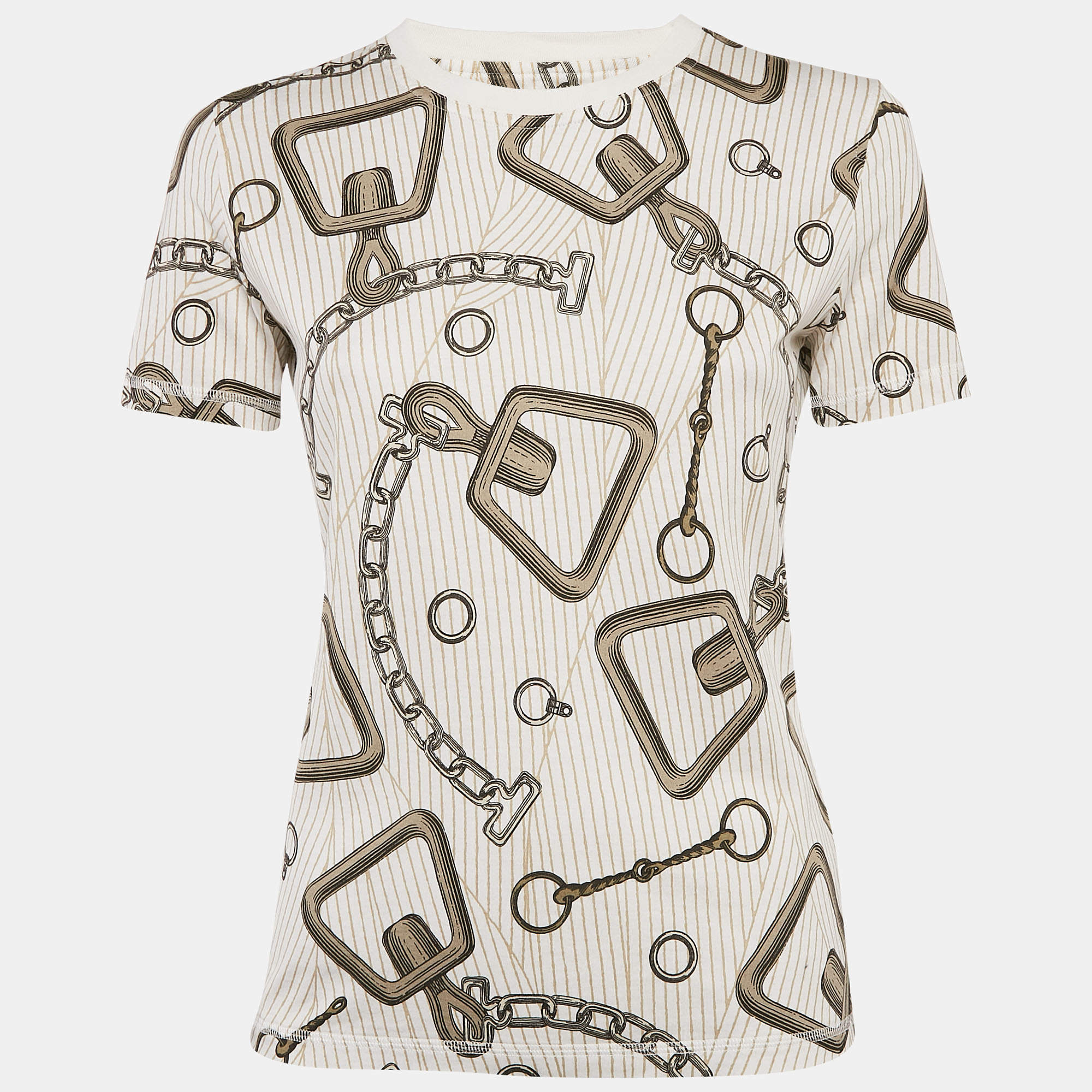 Hermes Cream Effet Kaleidoscope Print Jersey T-Shirt M