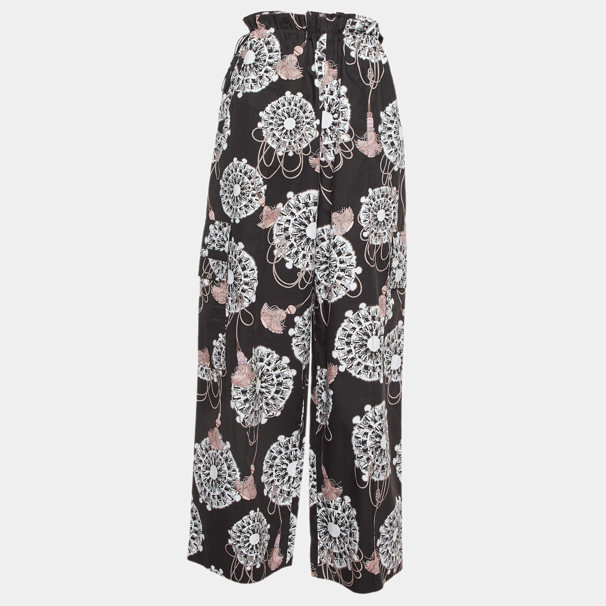 Hermes Black Cliquetis Aquarelle Print Cotton Wide Leg Trousers S