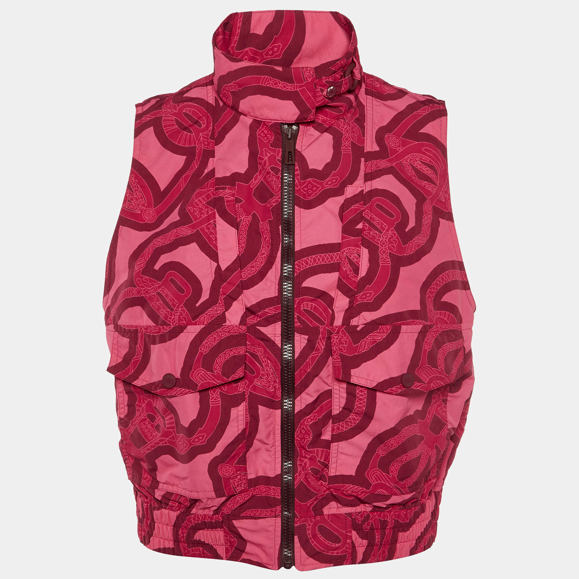 Hermes Pink Printed Nylon Zip Up Vest M