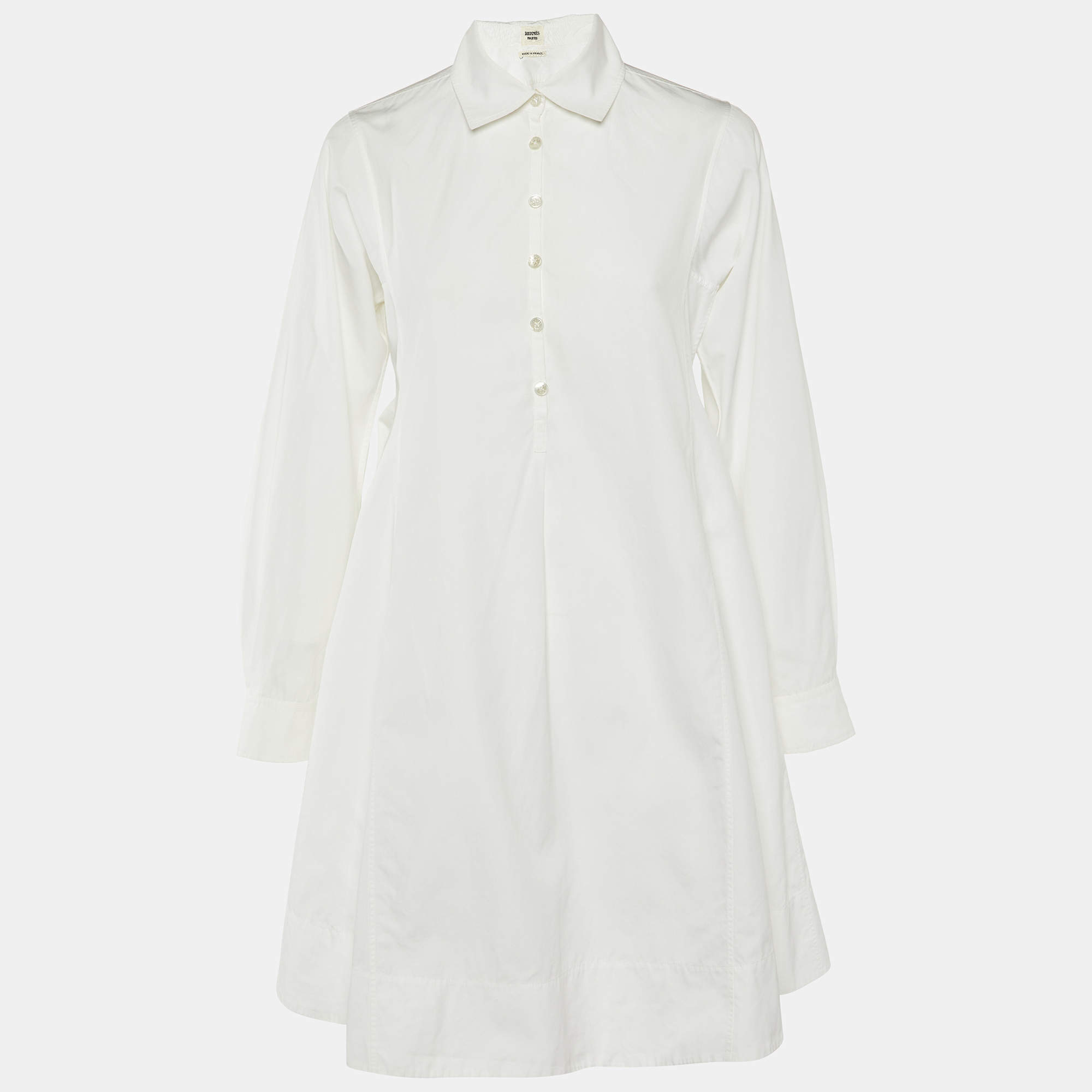 Hermes White Cotton Paneled Shirt Dress M