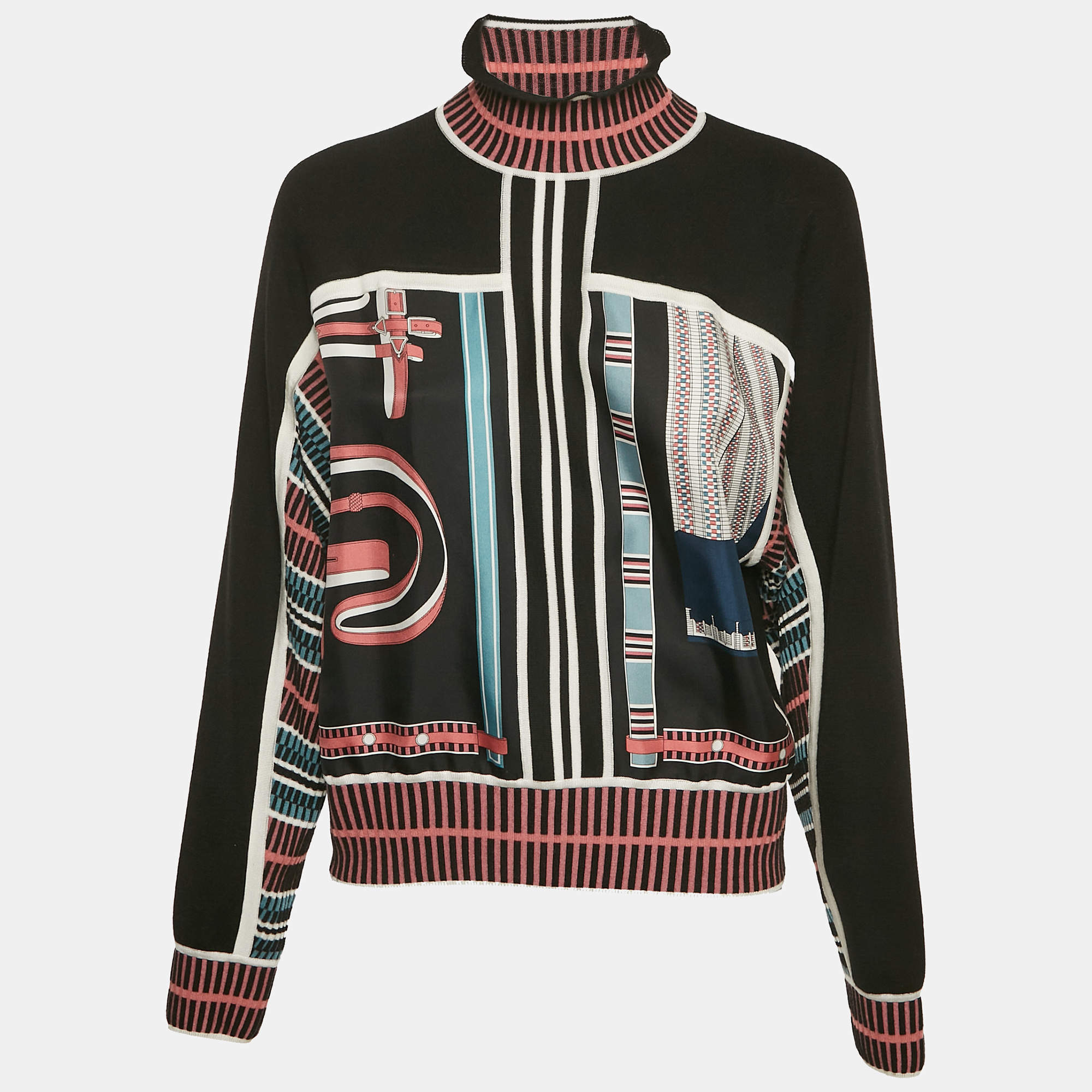 Hermes Black/Pink  Silk and Cashmere Lettres Equestr Sweater S