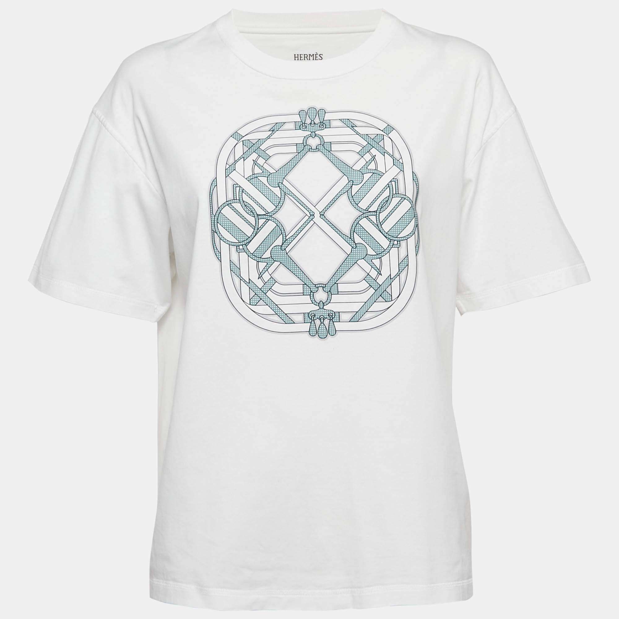Hermès White Printed Cotton Mors a Jouets T-Shirt L