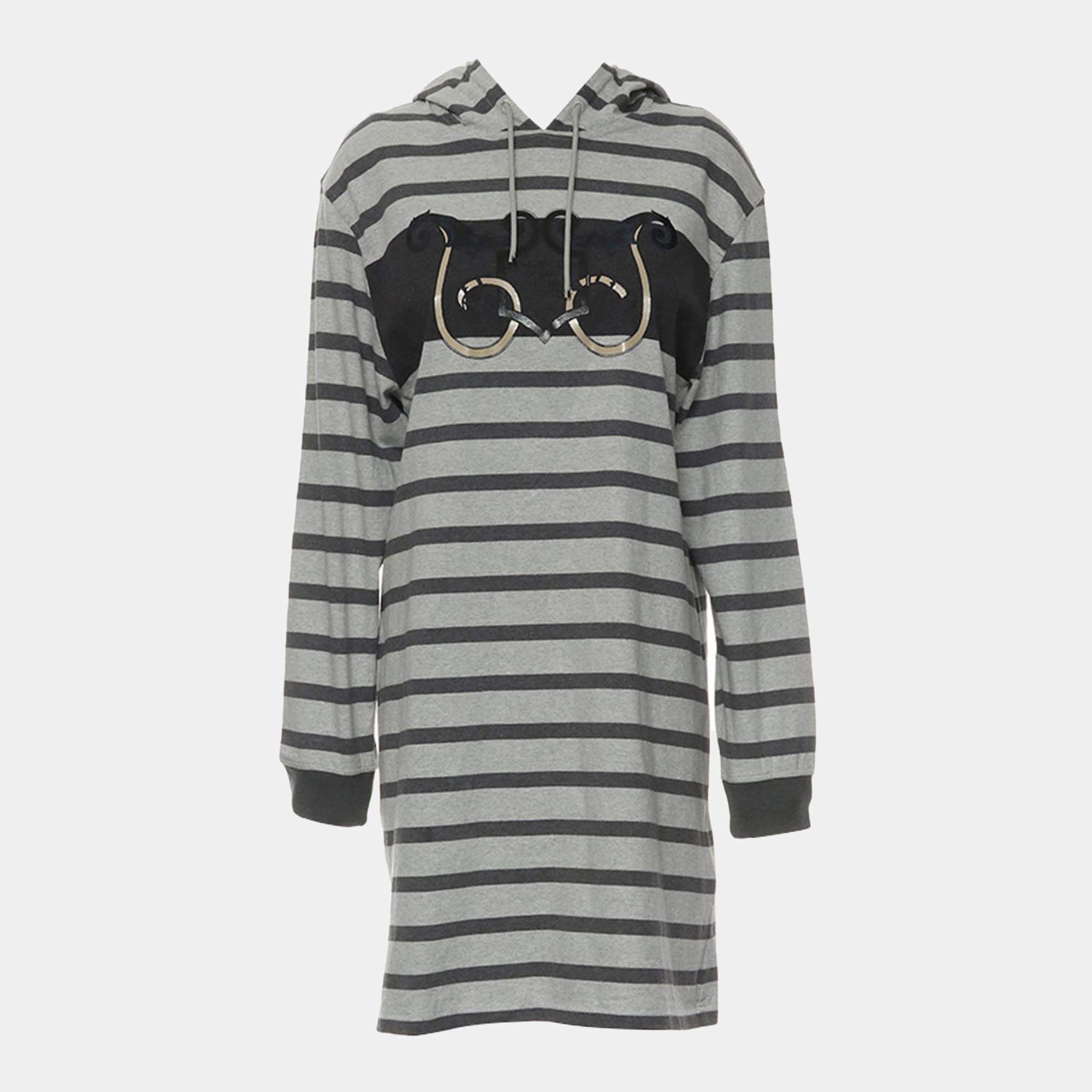 Pre Owned Hermes Stripes Printed Hoodie Dress M