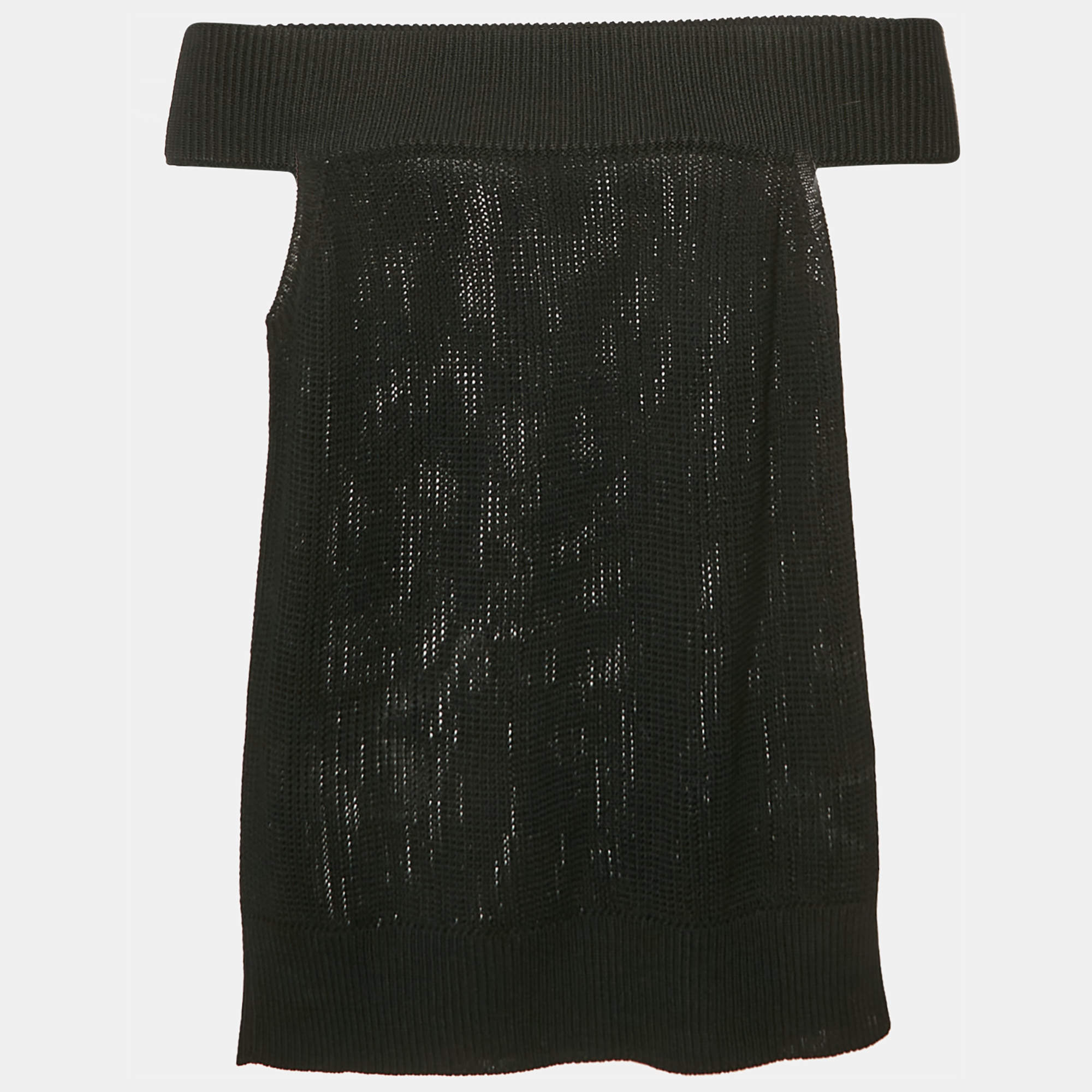 مملوكة مسبقًا Hermès Black Rib Knit Off-Shoulder Top M
