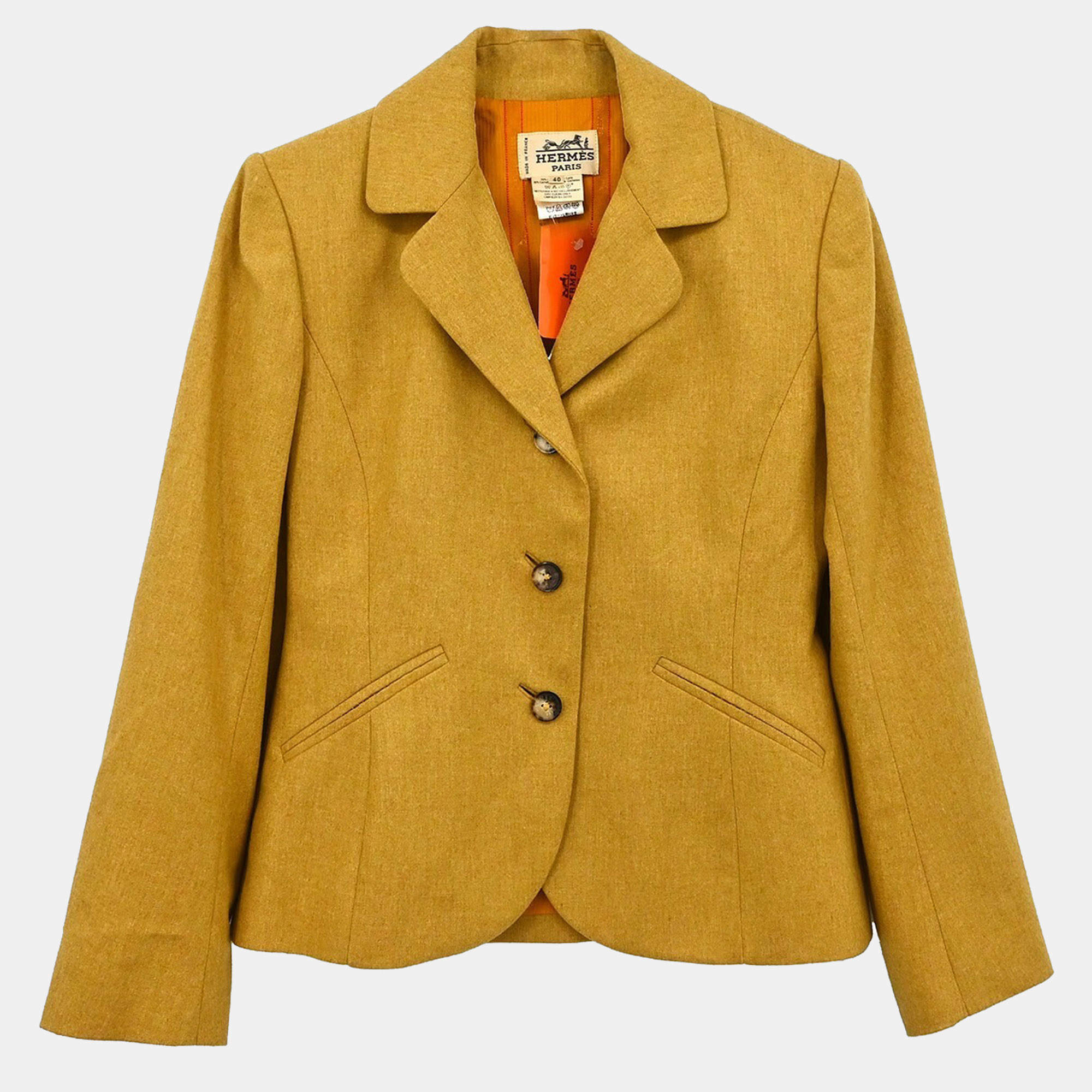 Hermes Brown Wool Single Breasted Jacket Women Size 40