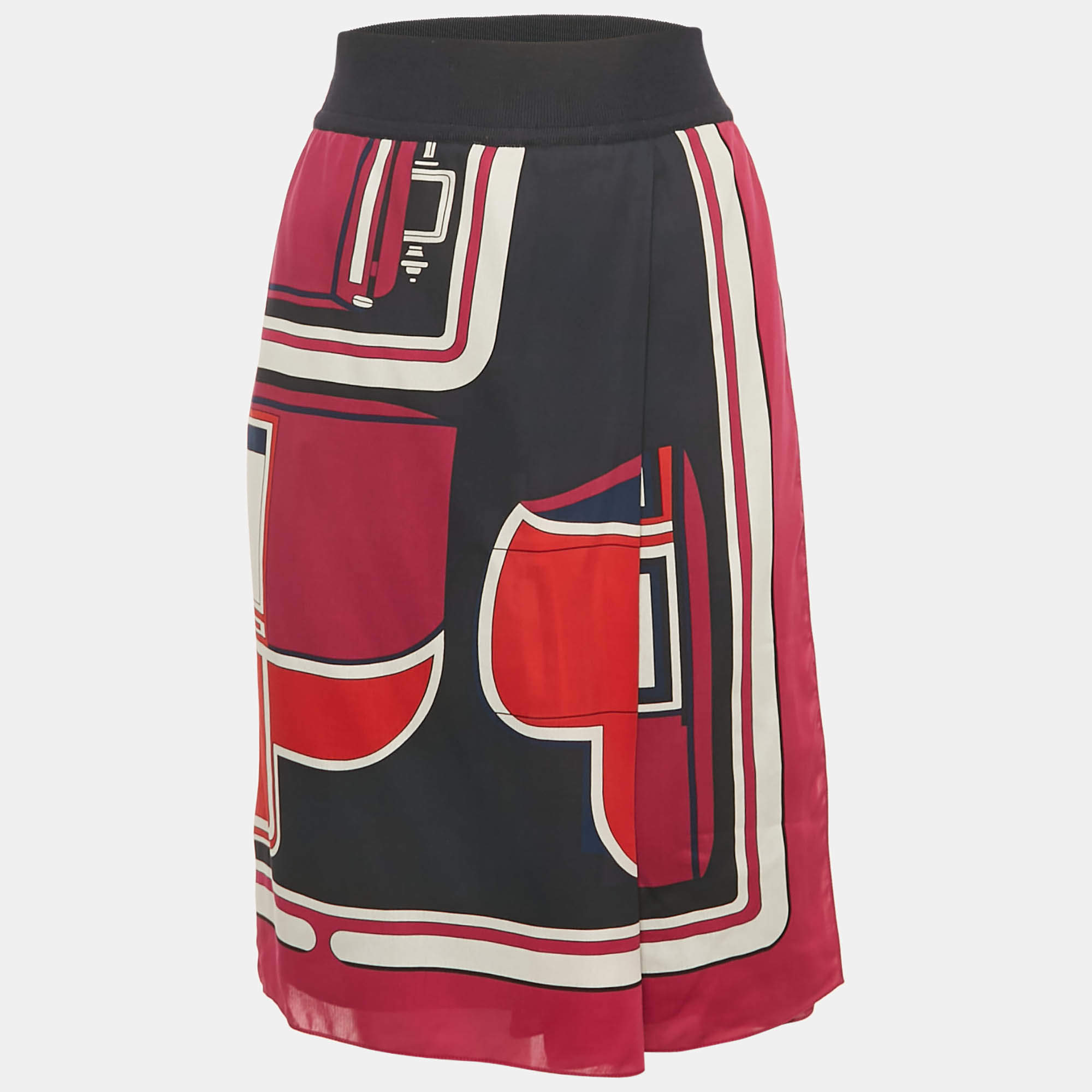 Pre Owned Hermes Multicolor Printe Silk Skirt M