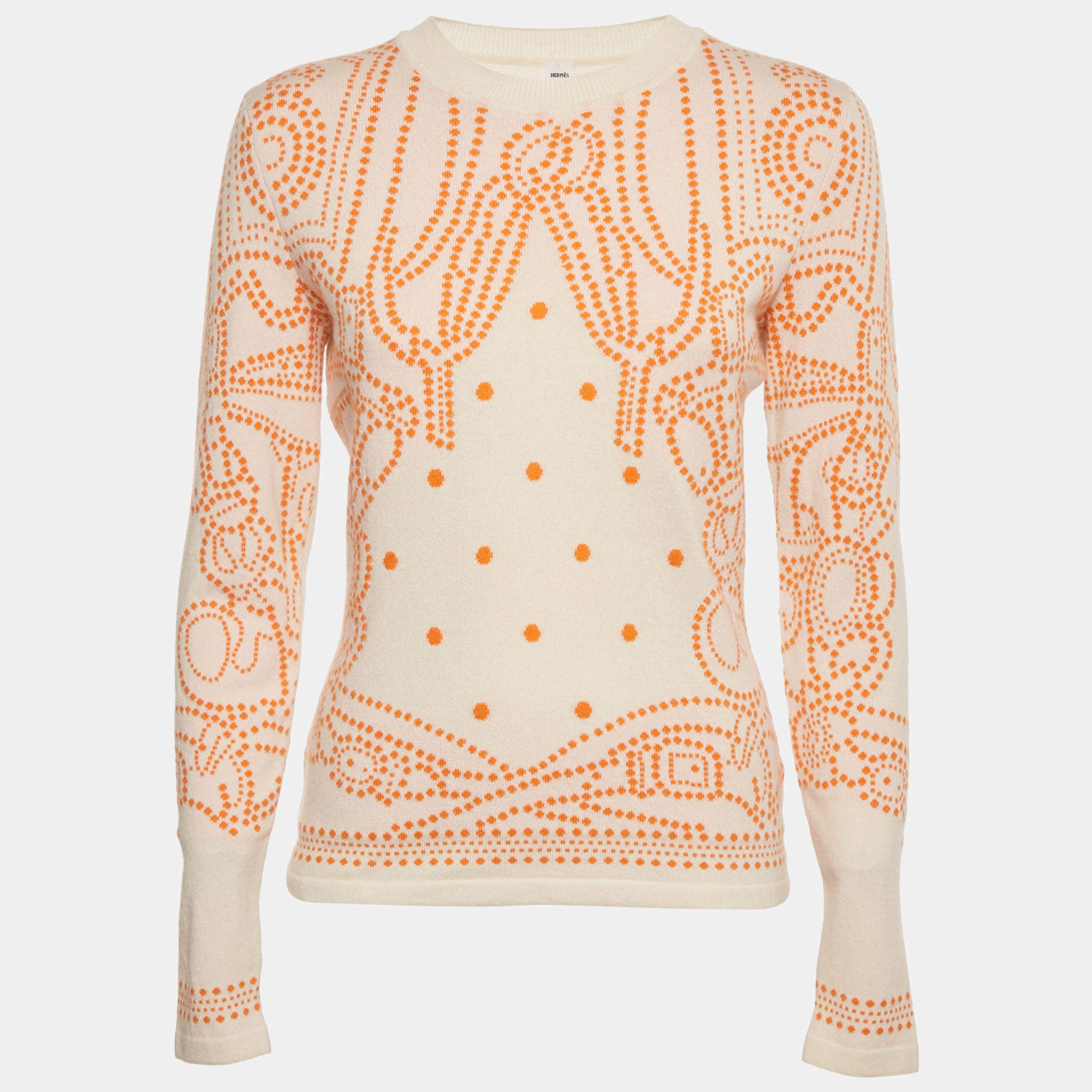 Pre Owned Hermes Orange Cashmere Brides de Gala Sweater M