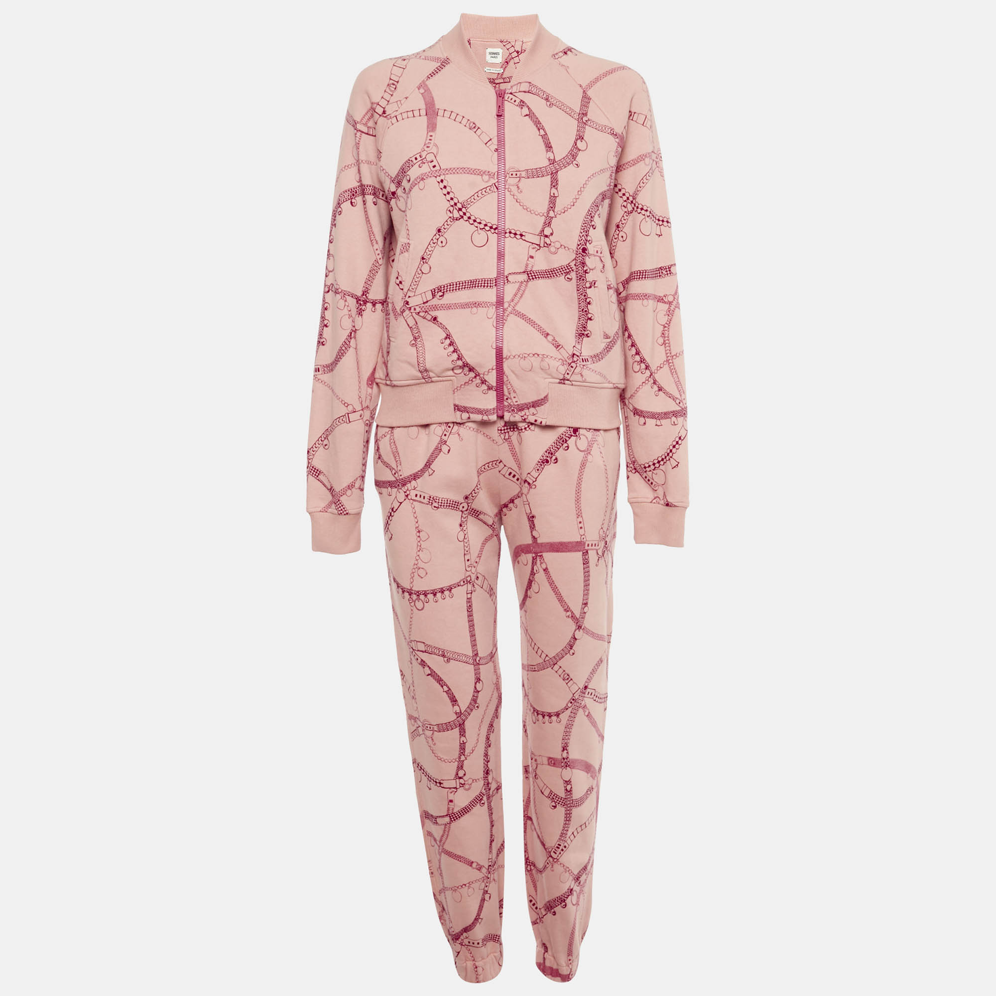 Pre Owned Hermes Pink Cotton Knit Tresor de Medor Jacket and Sweatpants Set M