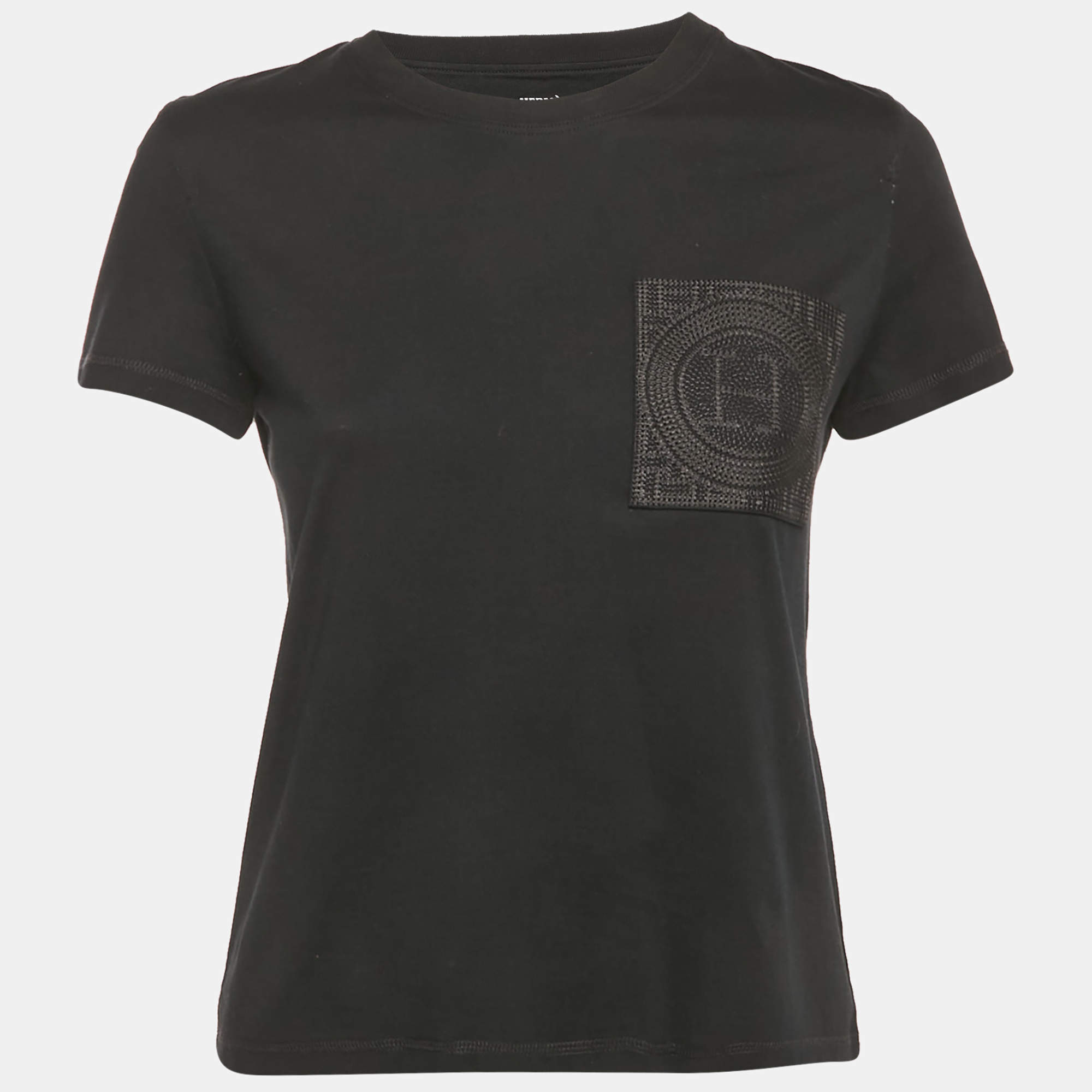 مملوكة مسبقًا Hermes Black H Embroidered Pocket Jersey T-Shirt S