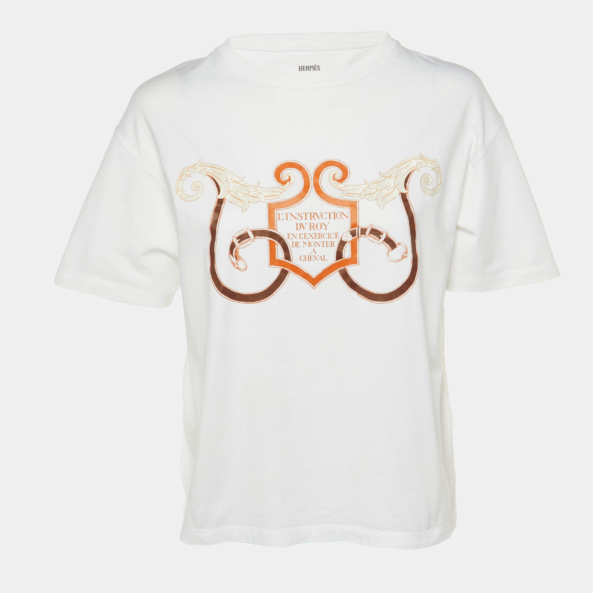 مملوكة مسبقًا Hermes White L'Instruction du Roy Cotton Crew Neck T-Shirt M 