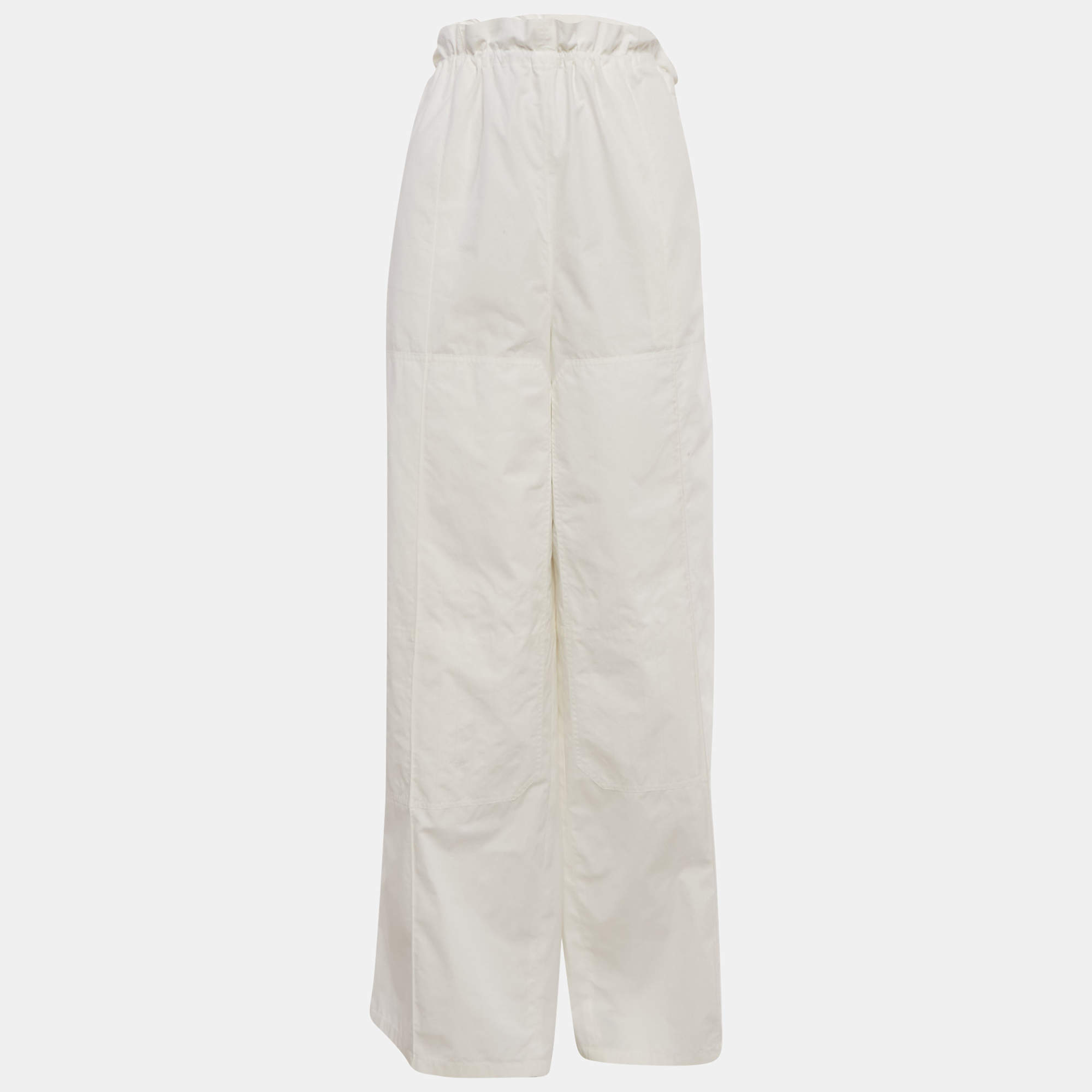 Pre Owned Hermes White Cotton Wide Leg Trousers M