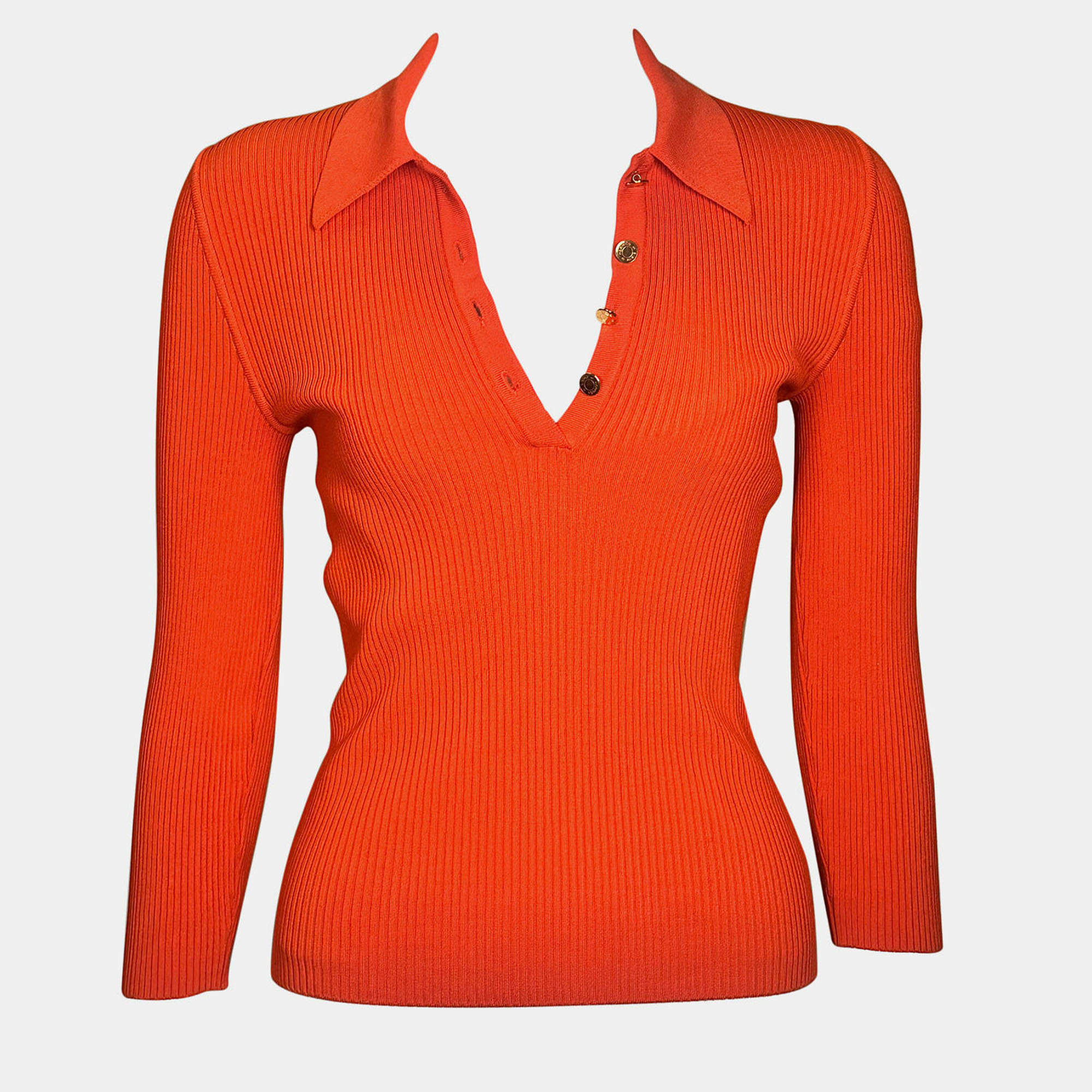 Pre Owned Hermes Orange Long Sleeve Sweater