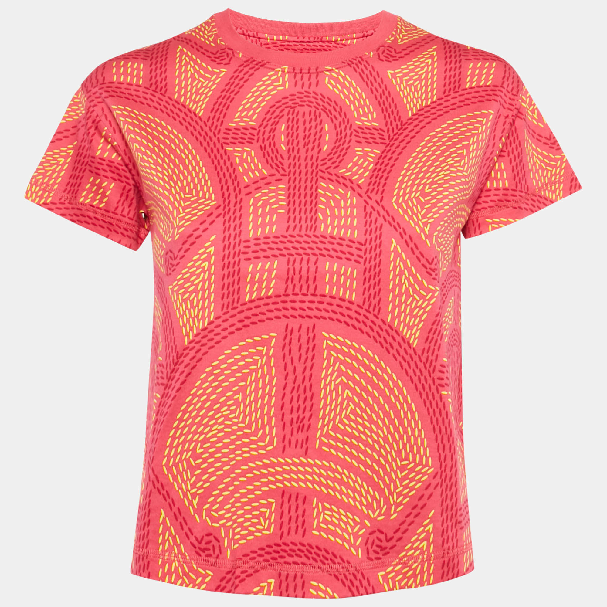 Pre Owned Hermès Pink Printed Cotton Eperon d'Or Sellier T-Shirt S