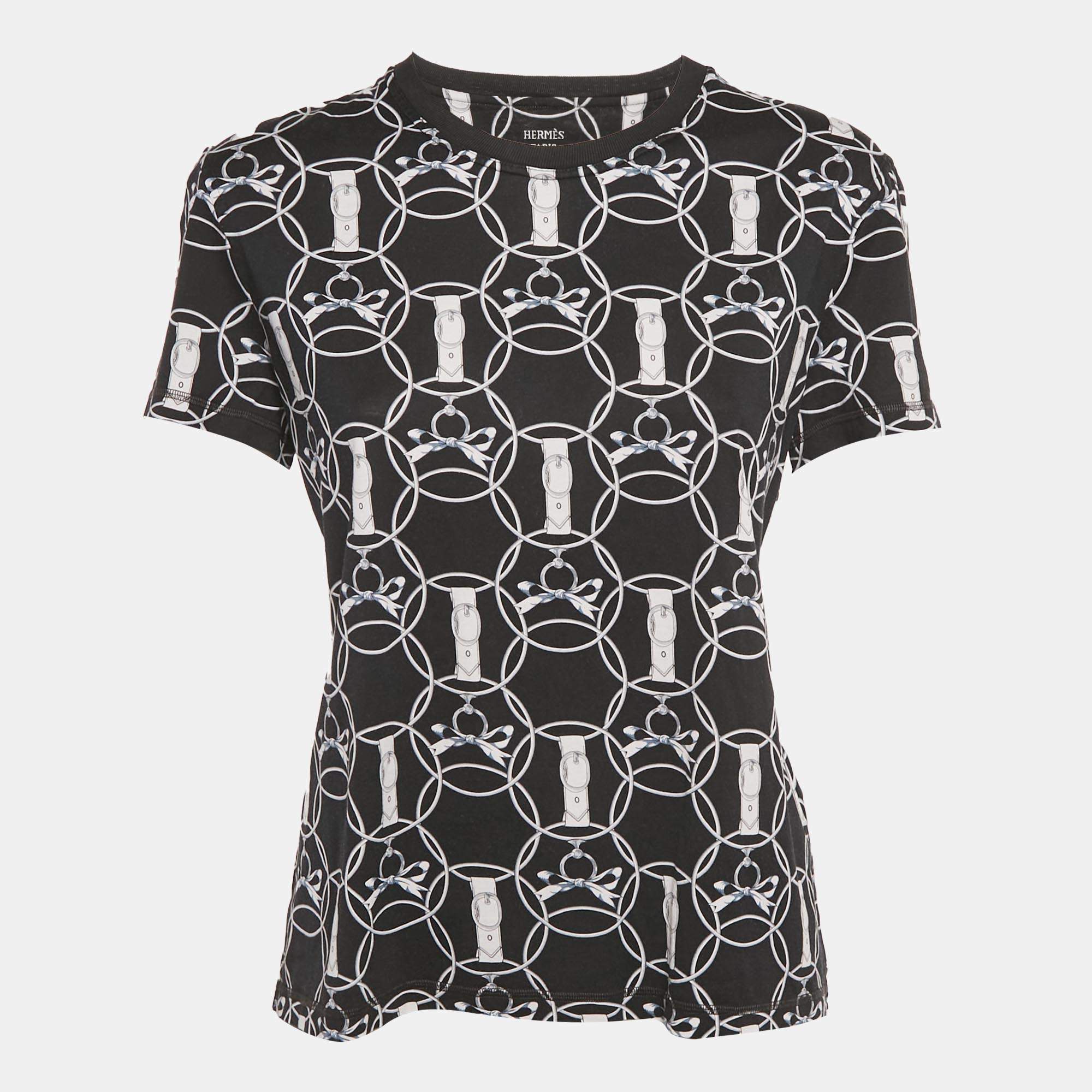 Pre Owned Hermes Black Cotton La Promenade du Matin T-Shirt M