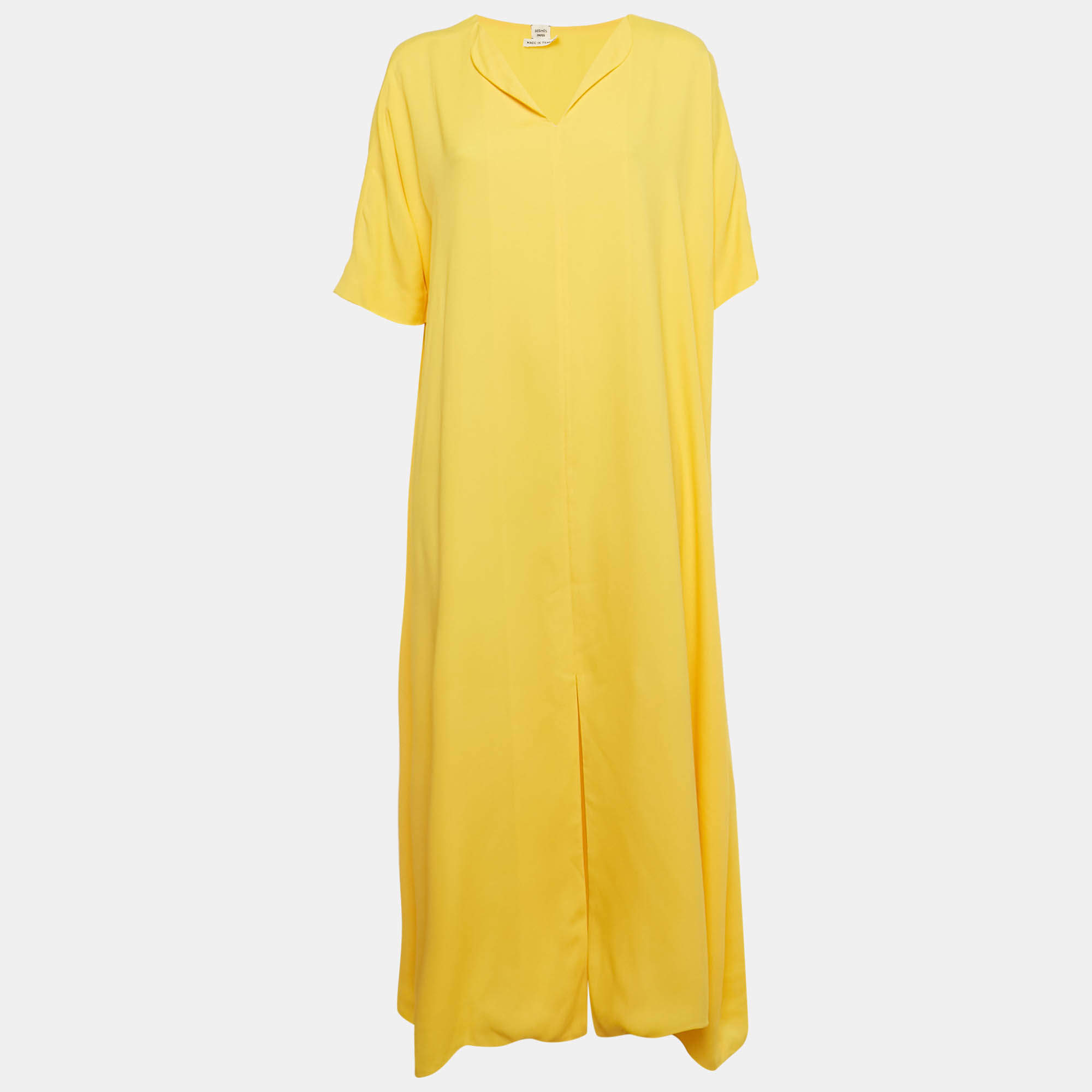 مملوكة مسبقًا Hermes Yellow Crepe Maxi Dress XL